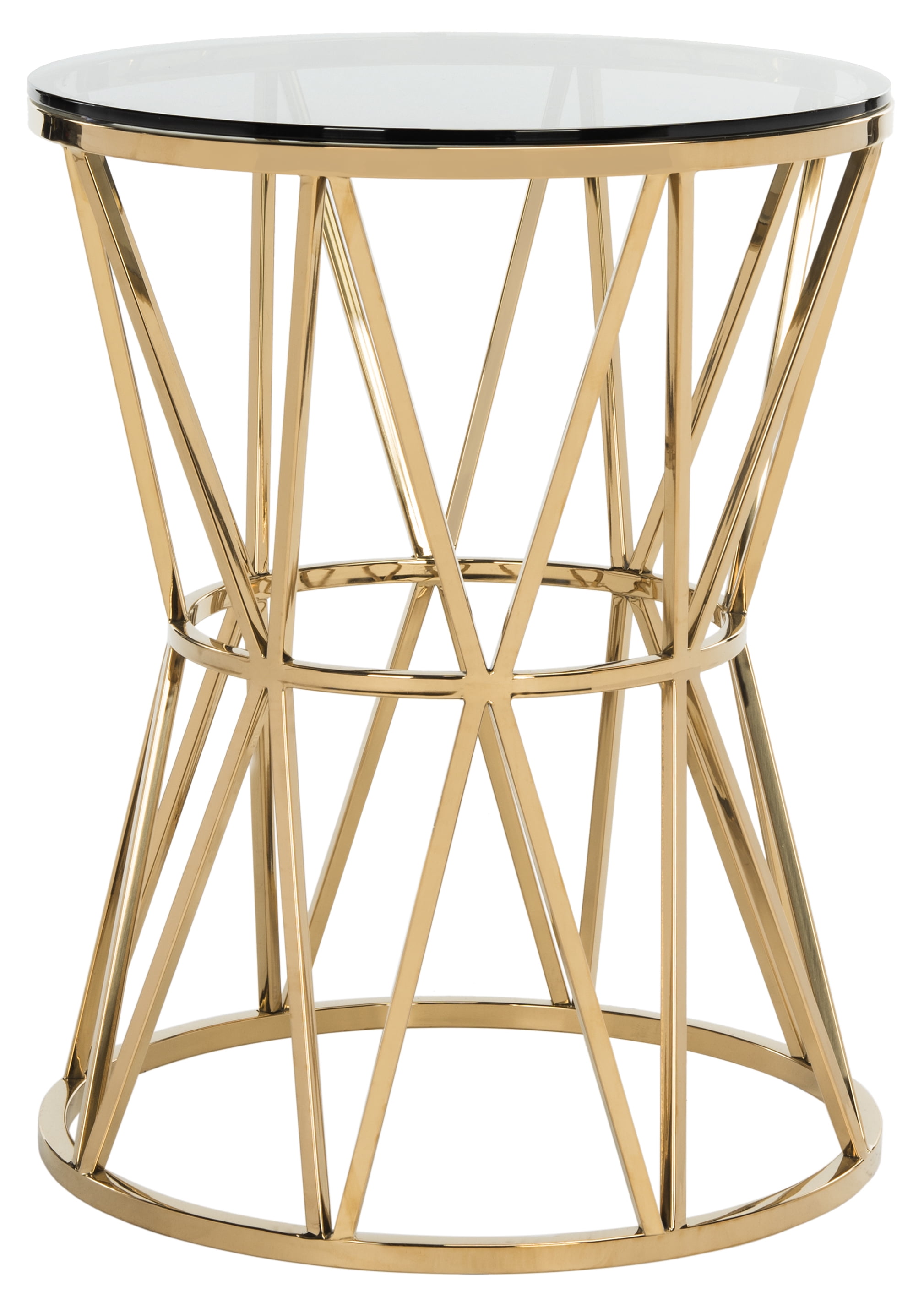 SAFAVIEH Couture Delsy Geometric Round Glass Top End Table, Gold - Image 3
