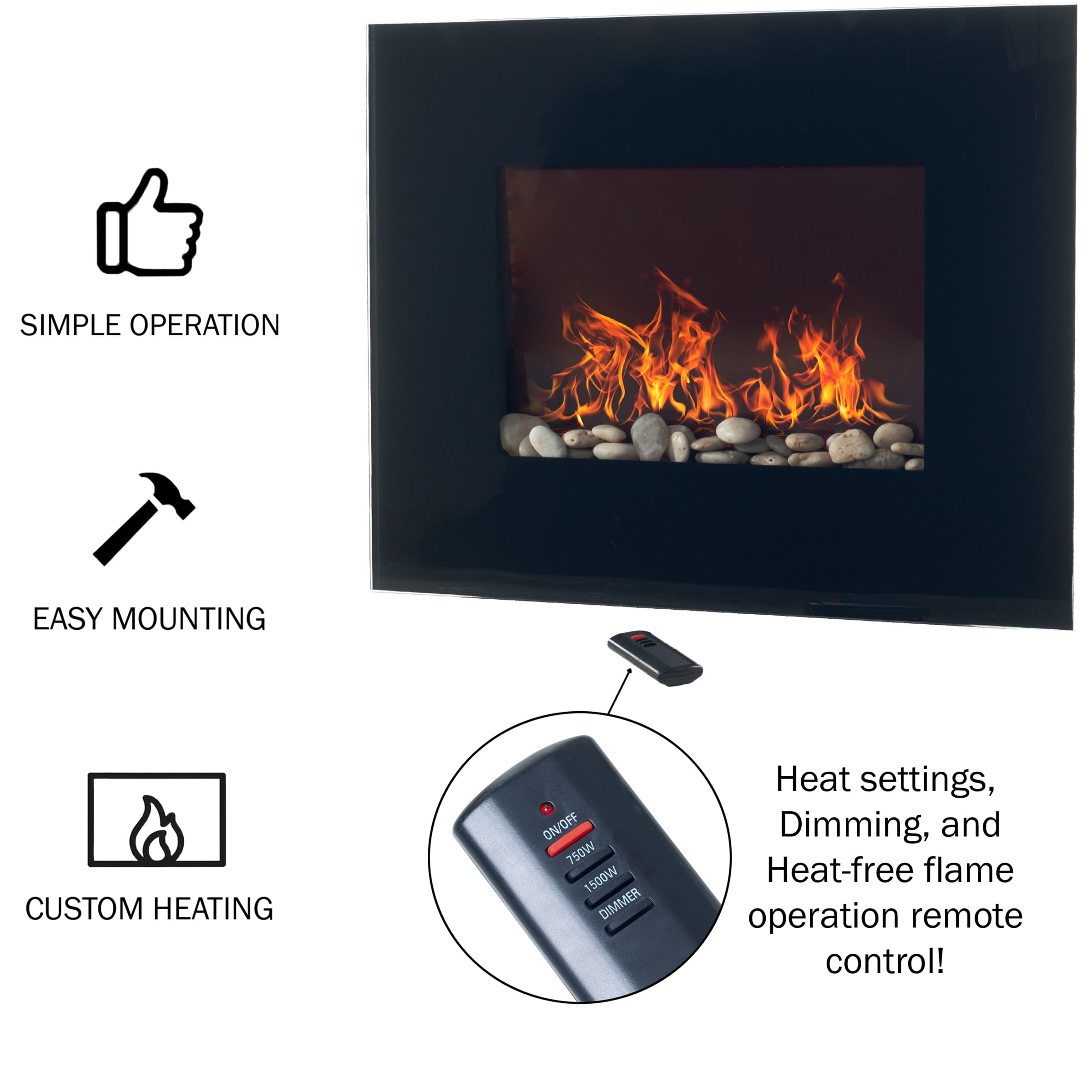 Northwest Wall-Mount Electric Fireplace Heater with Remote Control (Black) - Image 4