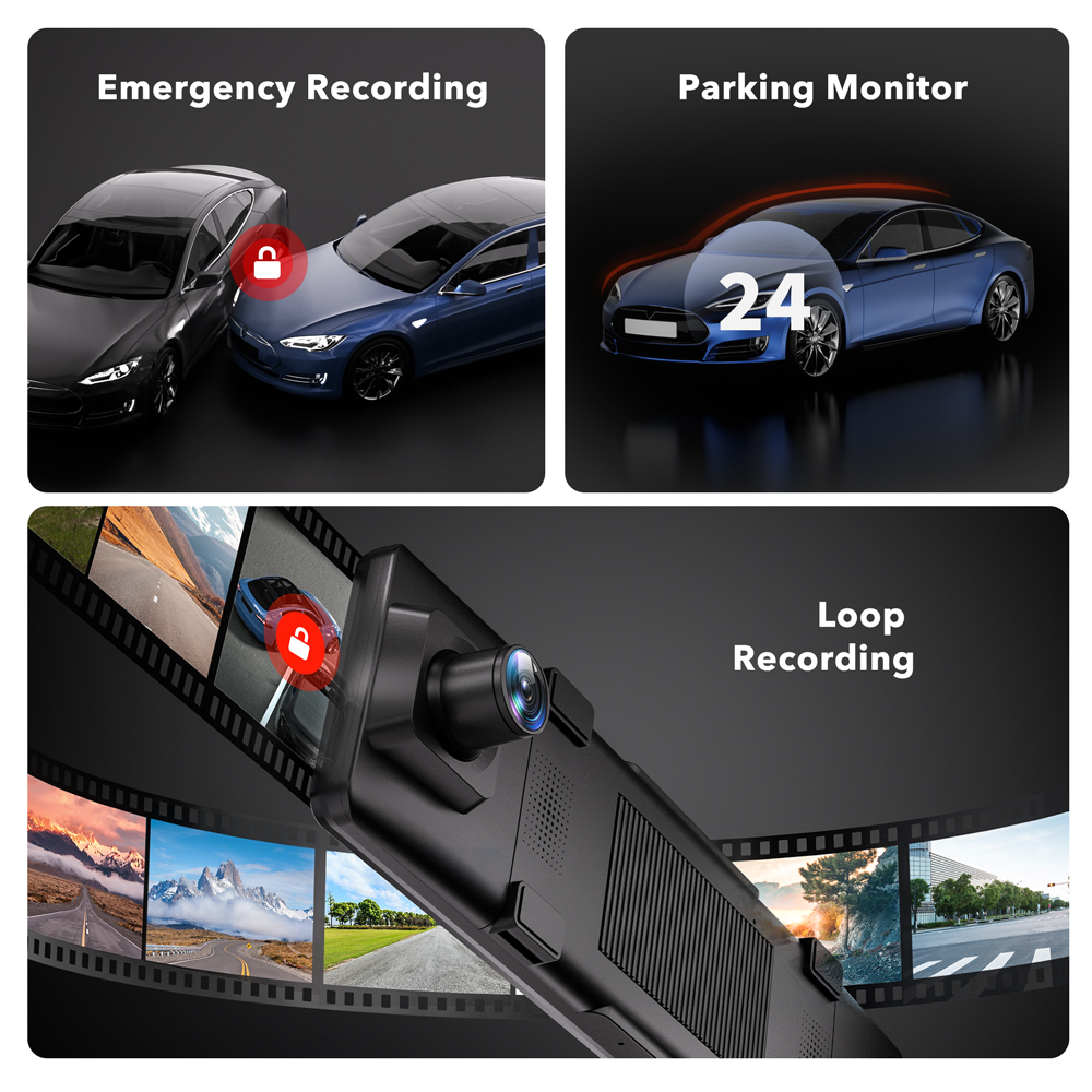 REDTIGER 11" UHD Full Touch Screen Rearview Mirror Dash Cam, 4K Front and 2.5K Rear Backup Camera, Night Vision, GPS - Image 2