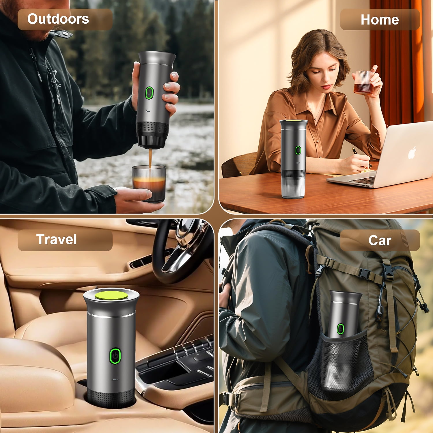 TINANA Portable Espresso Machine for Travel, 3-in-1 Mini Coffee Maker with USB-C, Compatible with NS/DG Capsules/Ground Coffee, 20 Bar, Ideal for Camping, Car, Office & Gifts, Gray - Image 2