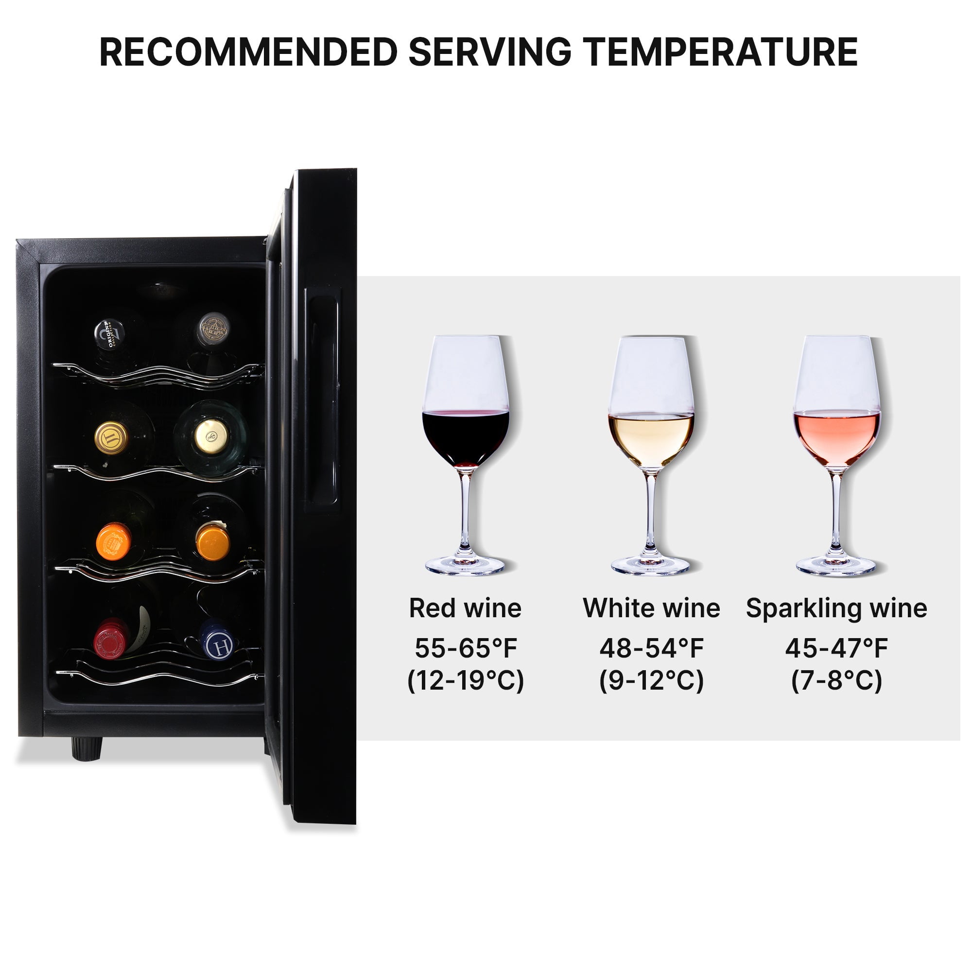 Koolatron 8 Bottle Wine Cooler, Black, Thermoelectric Wine Fridge, 0.8 cu. ft. (23L), Freestanding Wine Cellar, Red, White and Sparkling Wine Storage for Small Kitchen, Apartment, Condo, RV - Image 2