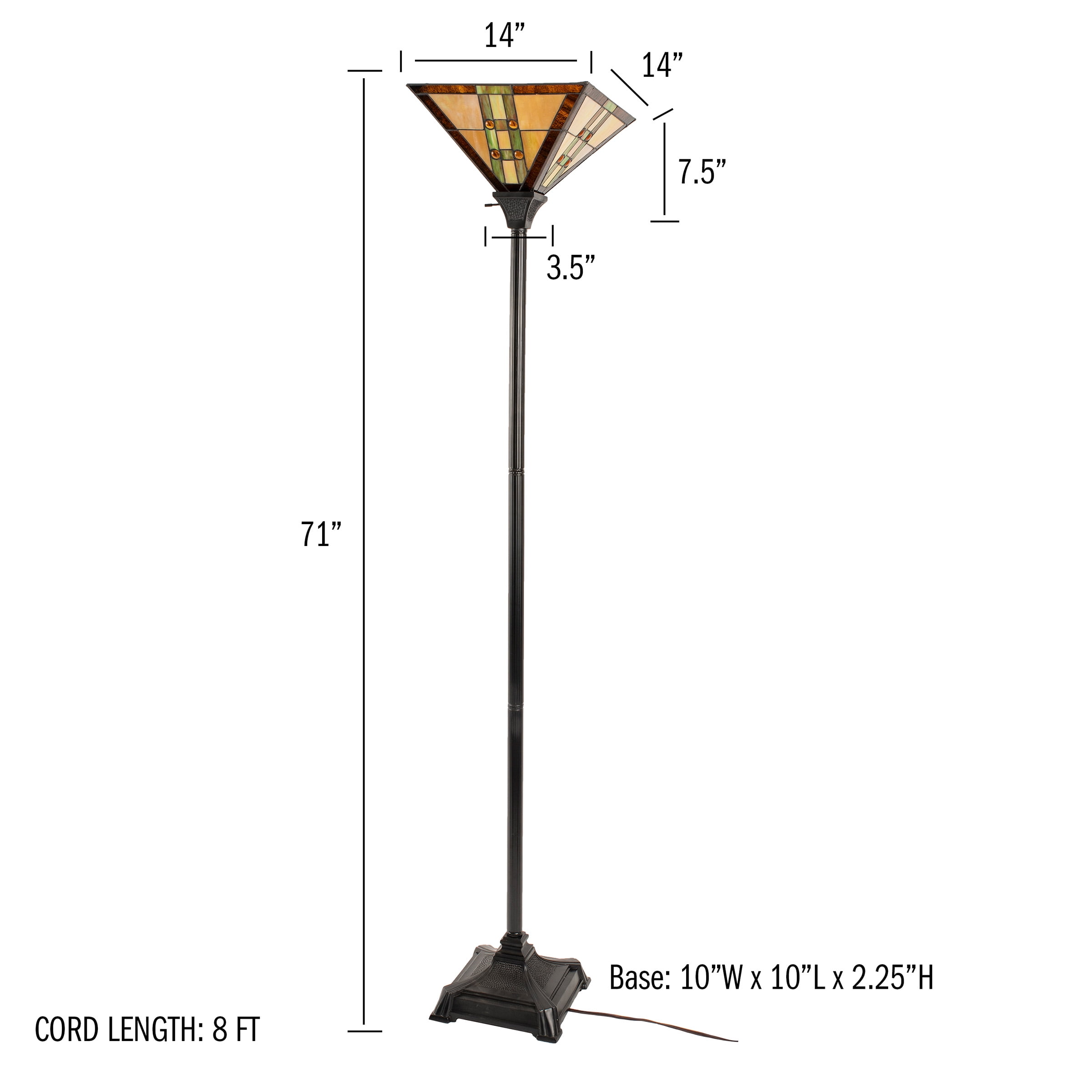 Lavish Home Tiffany Style Floor Lamp – Mission Design Art Glass Torchiere Lighting LED Bulb Included - Image 5