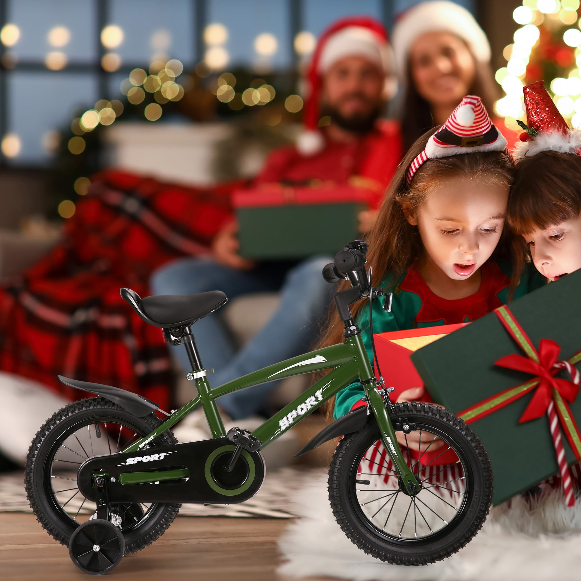 Naipo 14 in Kid Bike Green Children Bikes for Boys Girls Removable Training Wheels Bicycle - Image 8