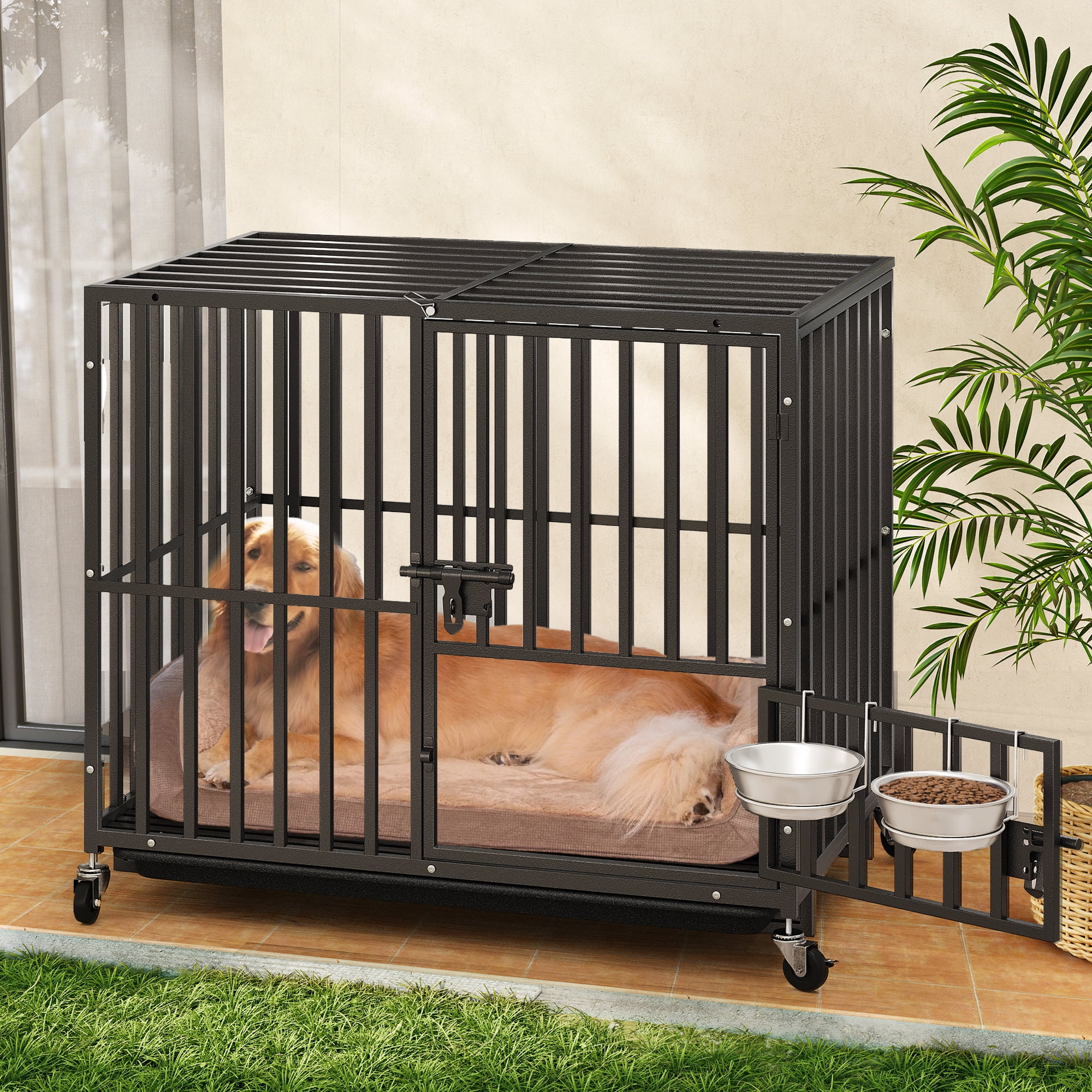 Uforic 38" Heavy Duty Dog Crate for Large Dogs with Lockable Wheels,Dog Kennel with Removable Tray - Image 7