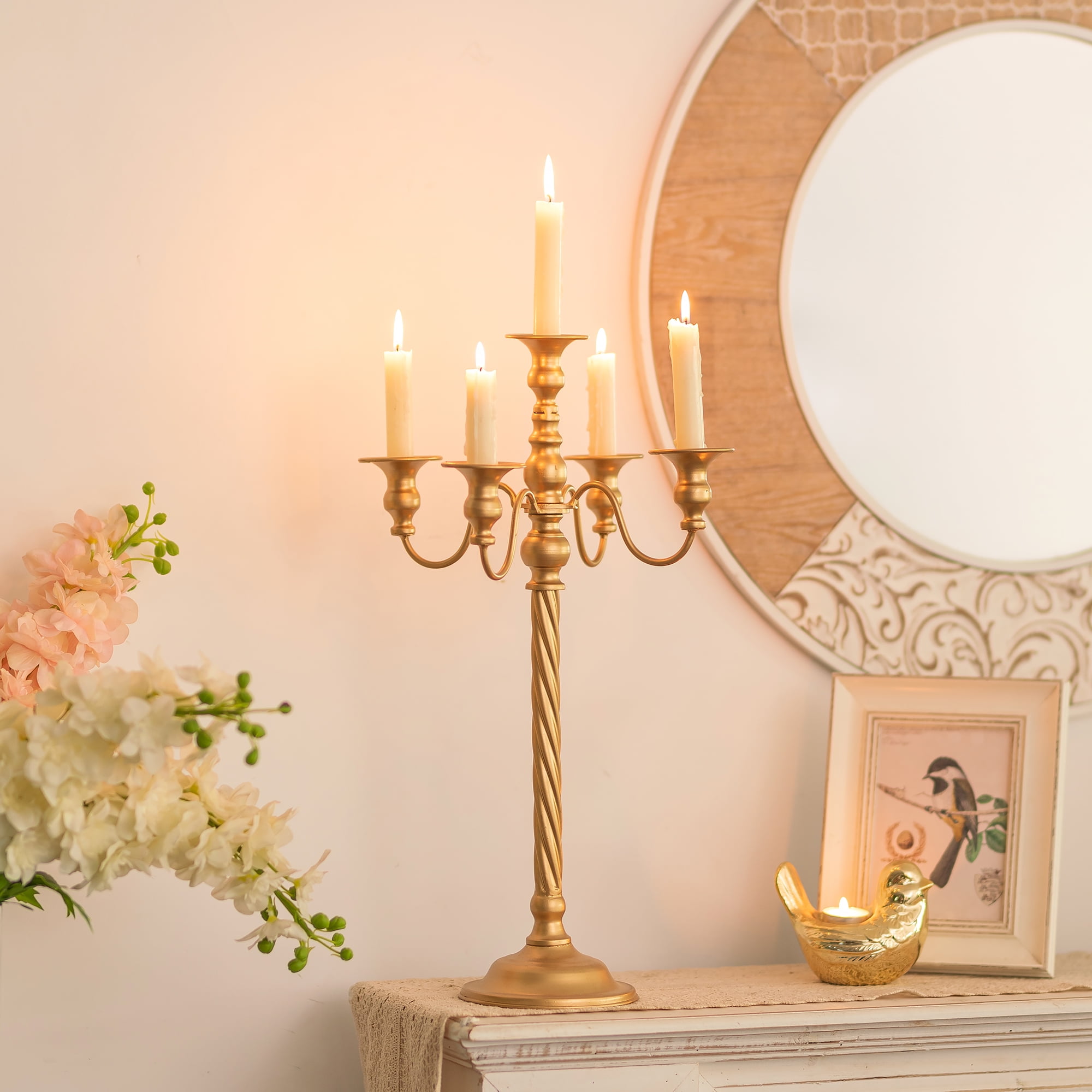 Nuptio 22 inch Gold Candelabra Centerpiece,Gold Candle stick Candle Holder Centerpieces for Tables Christmas Wedding Decoration ,Set of 2 - Image 4