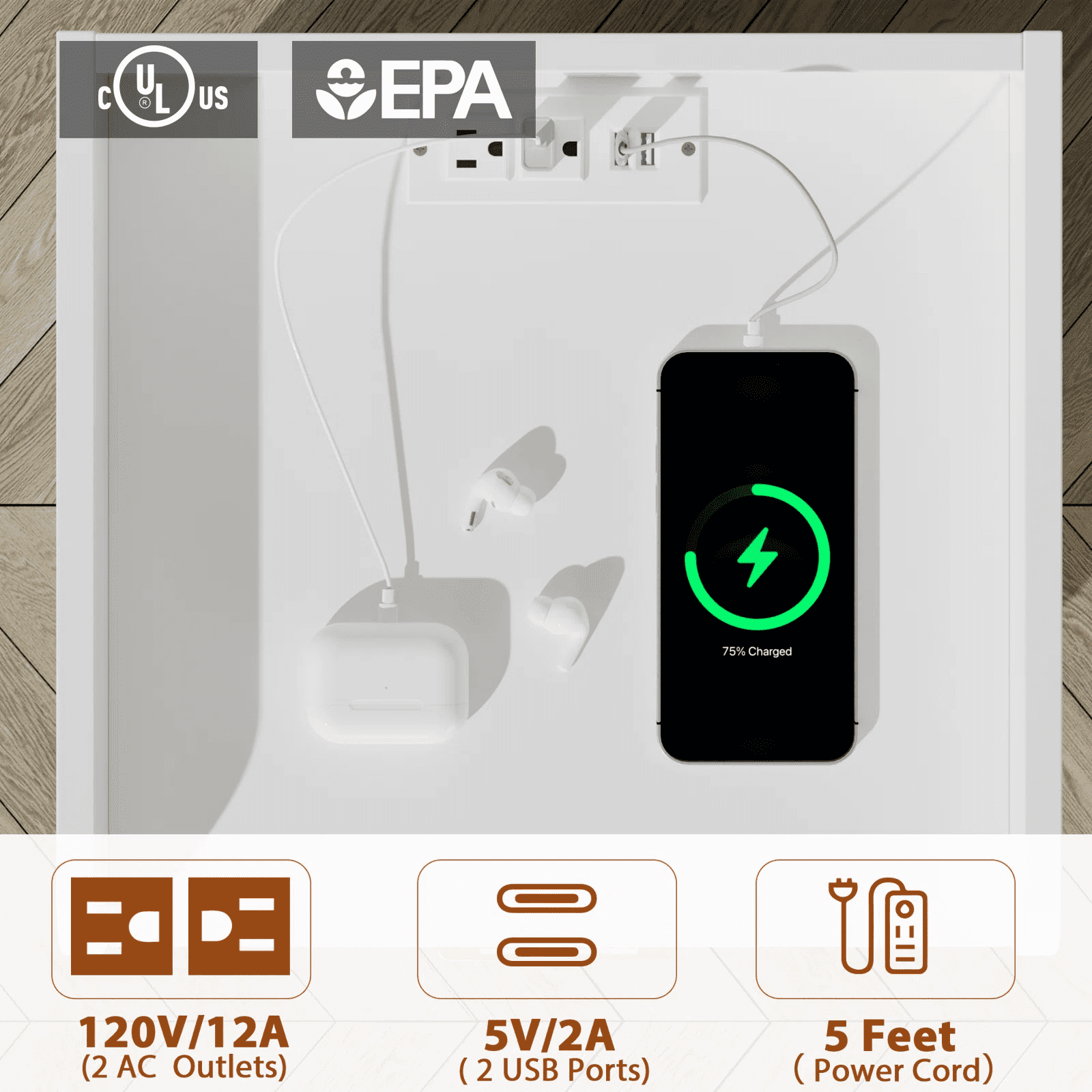 Homfa White Nightstand with Charging Station, 3 Drawers Nightstand for Bedroom, Modern Storage Cabinet for Living Room - Image 4