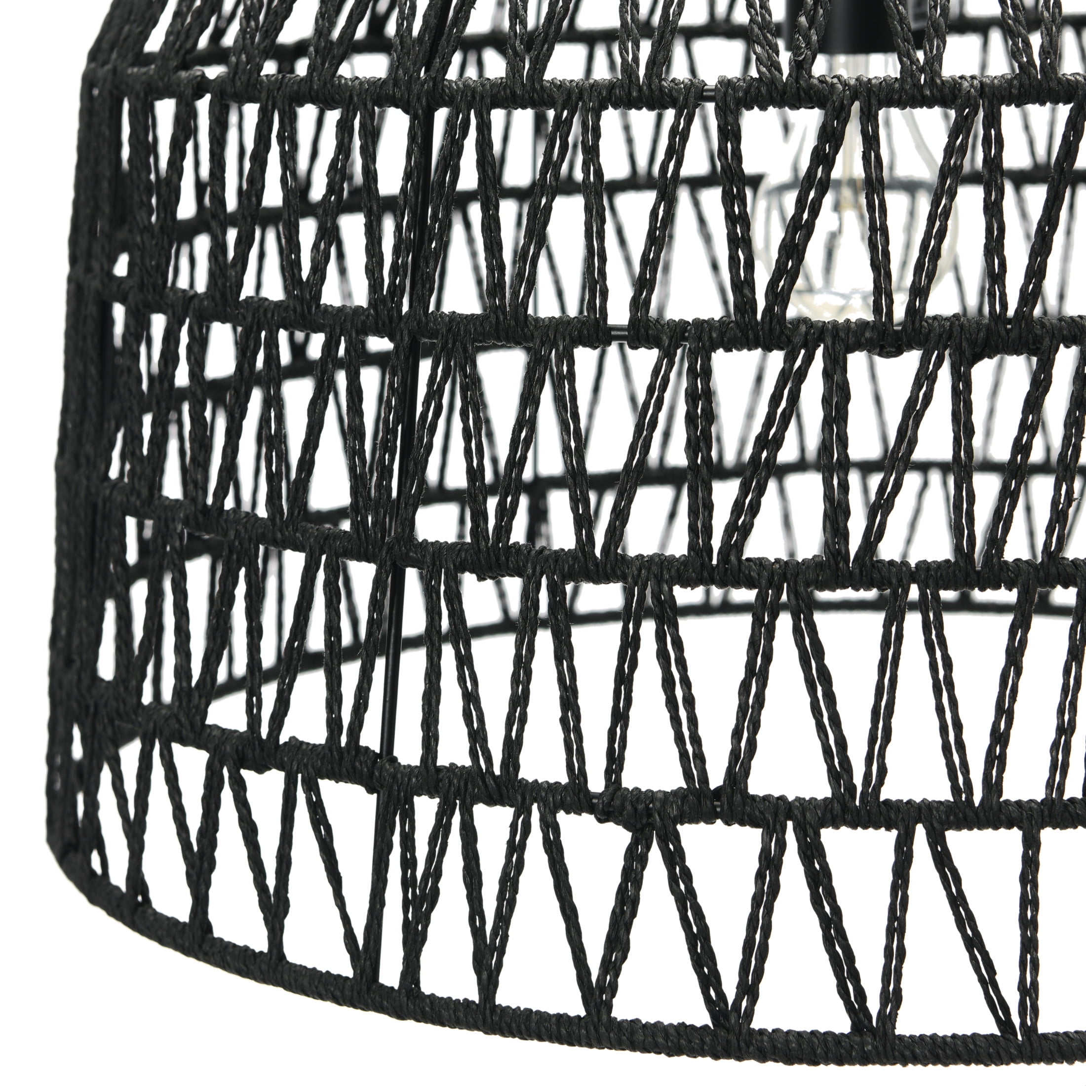 Creative Co-Op Open Weave Metal and Paper Rope Ceiling Light, Black - Image 5