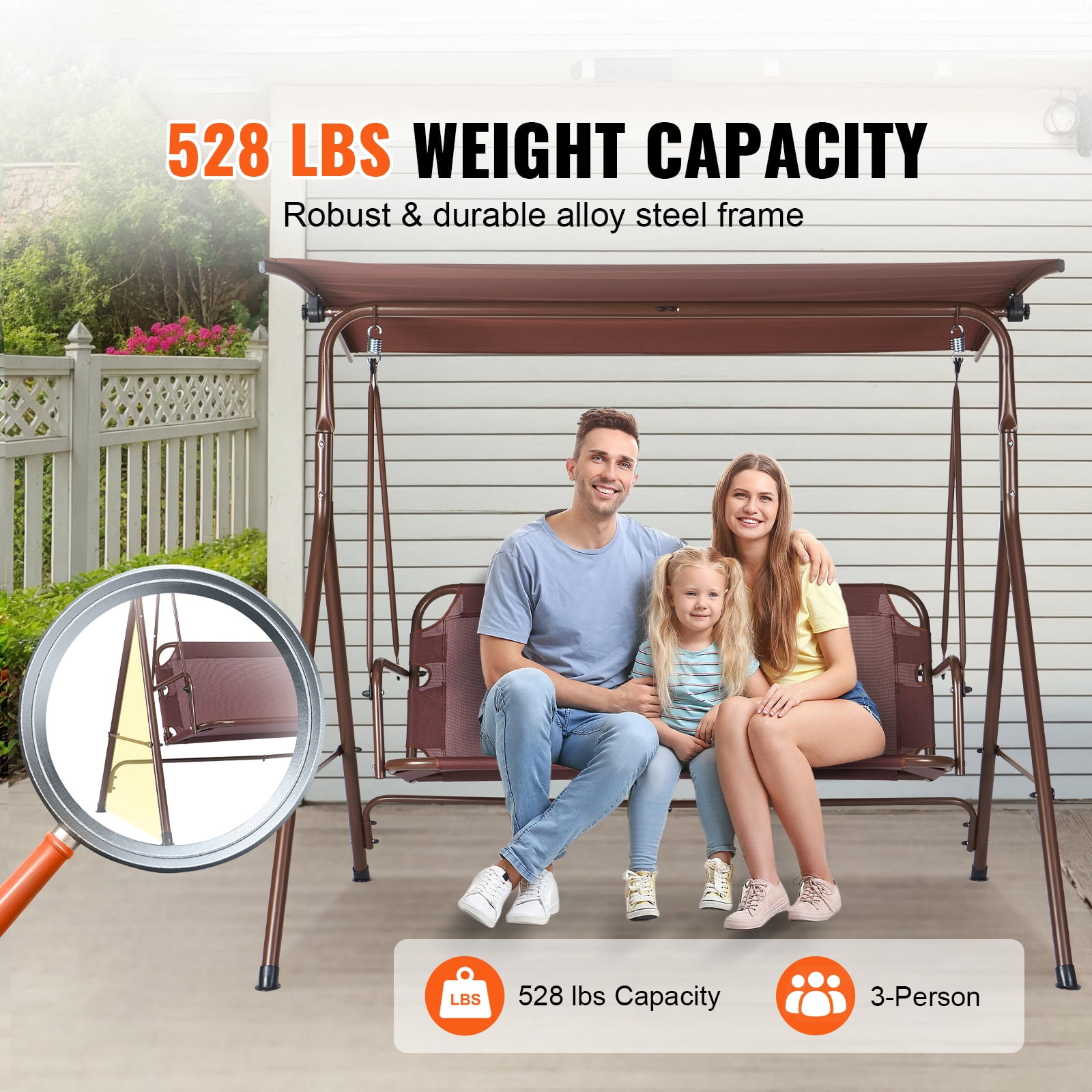 KFFKFF Alloy Steel Chair Porch Swing, Brown - Image 4