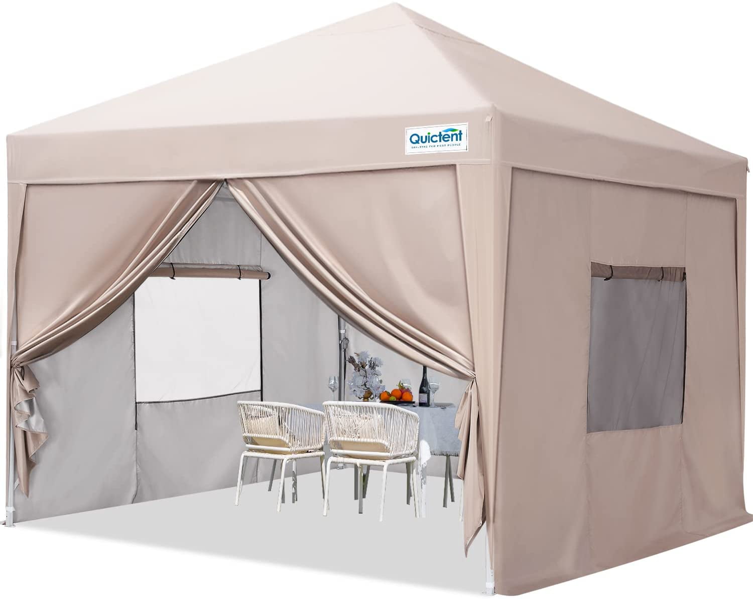 Quictent Privacy 10'x10’Pop up Canopy Tent with Sidewalls Enclosed Instant Gazebo Shelter Waterproof (Beige) - Image 6