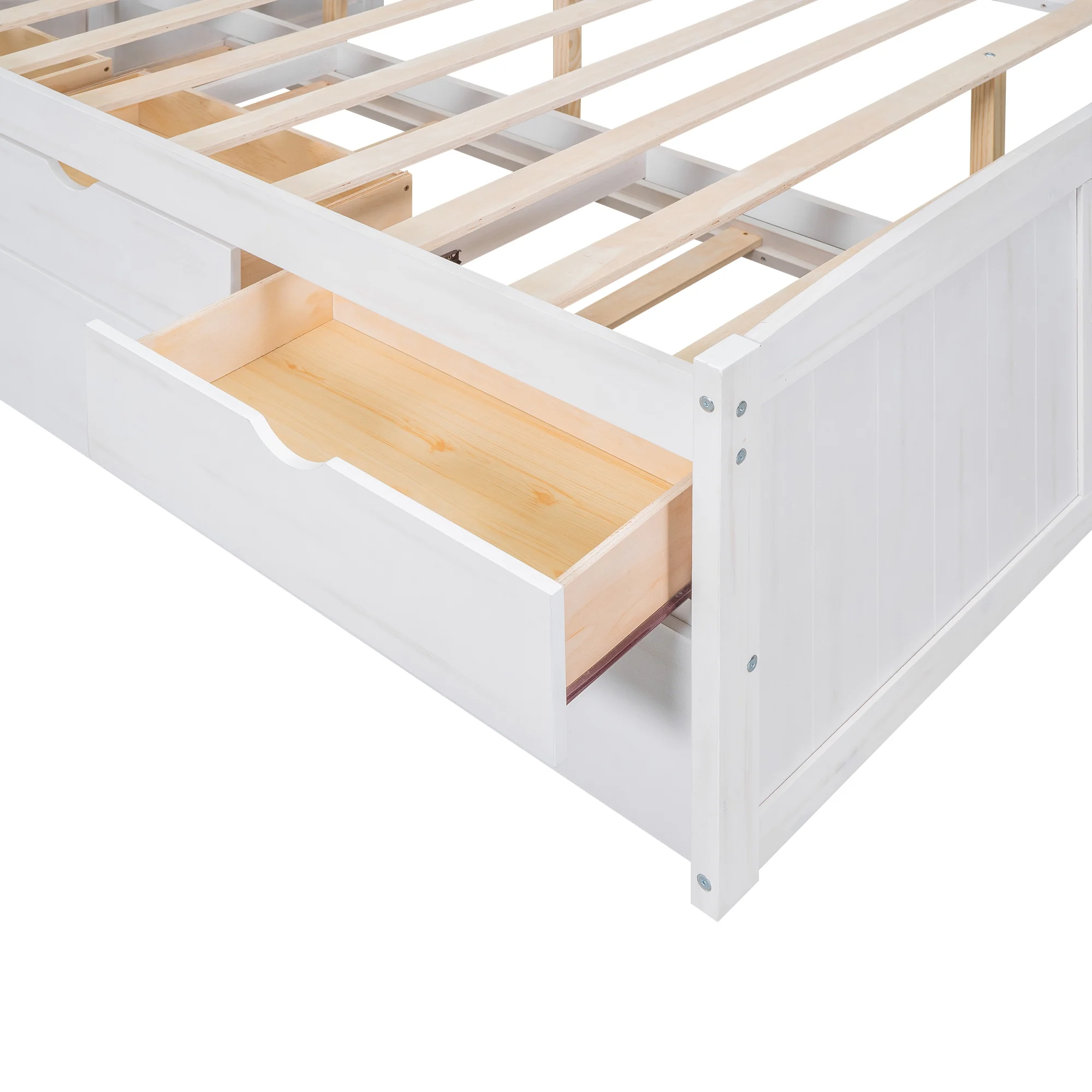 Euroco Wood Full Size Daybed with Shelf, Trundle and Drawers, Wood Captain Platform Bed with Staorage, 3 Drawers and Trundle, White - Image 9