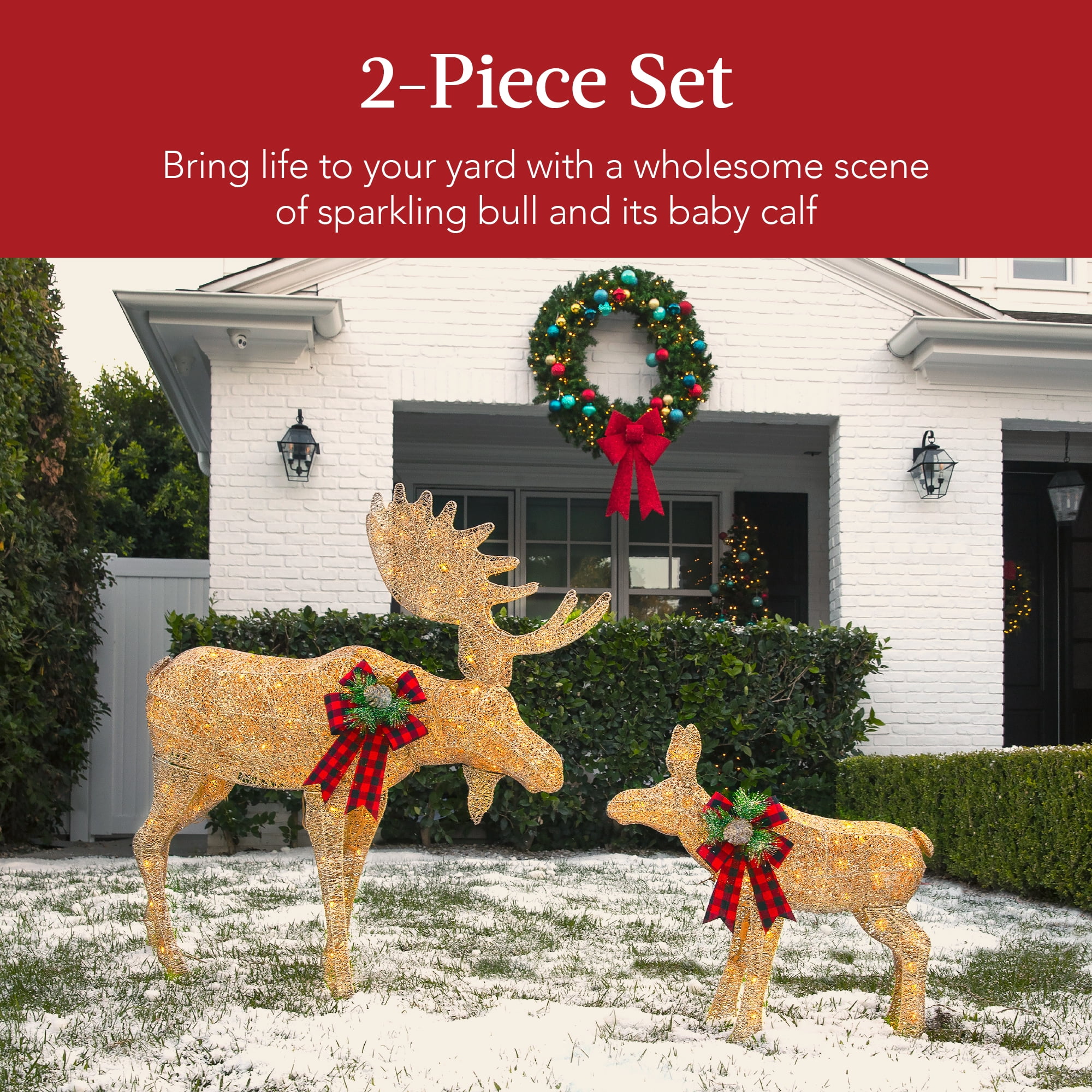 Best Choice Products 2-Piece Moose Family Lighted Christmas Yard Decor Set w/ 170 LED Lights, Stakes, Zip Ties - Gold - Image 7
