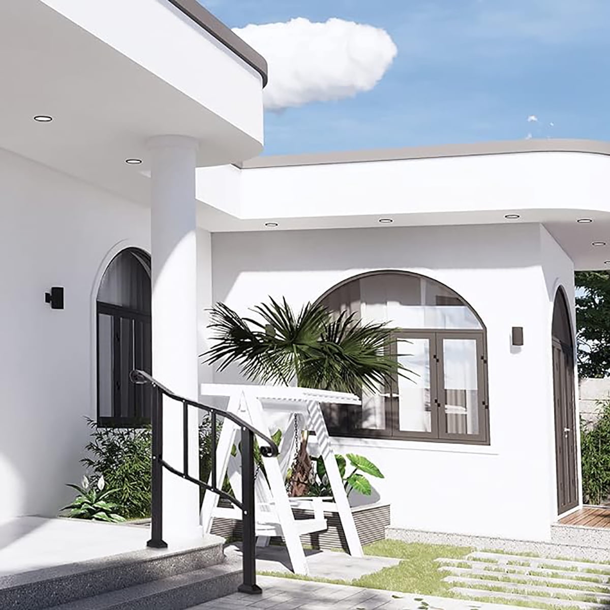 tonchean Iron Handrail for Stairs Fits 2 or 3 Steps, 39"L x 40"H Outdoor Stair Railing, Black - Image 10