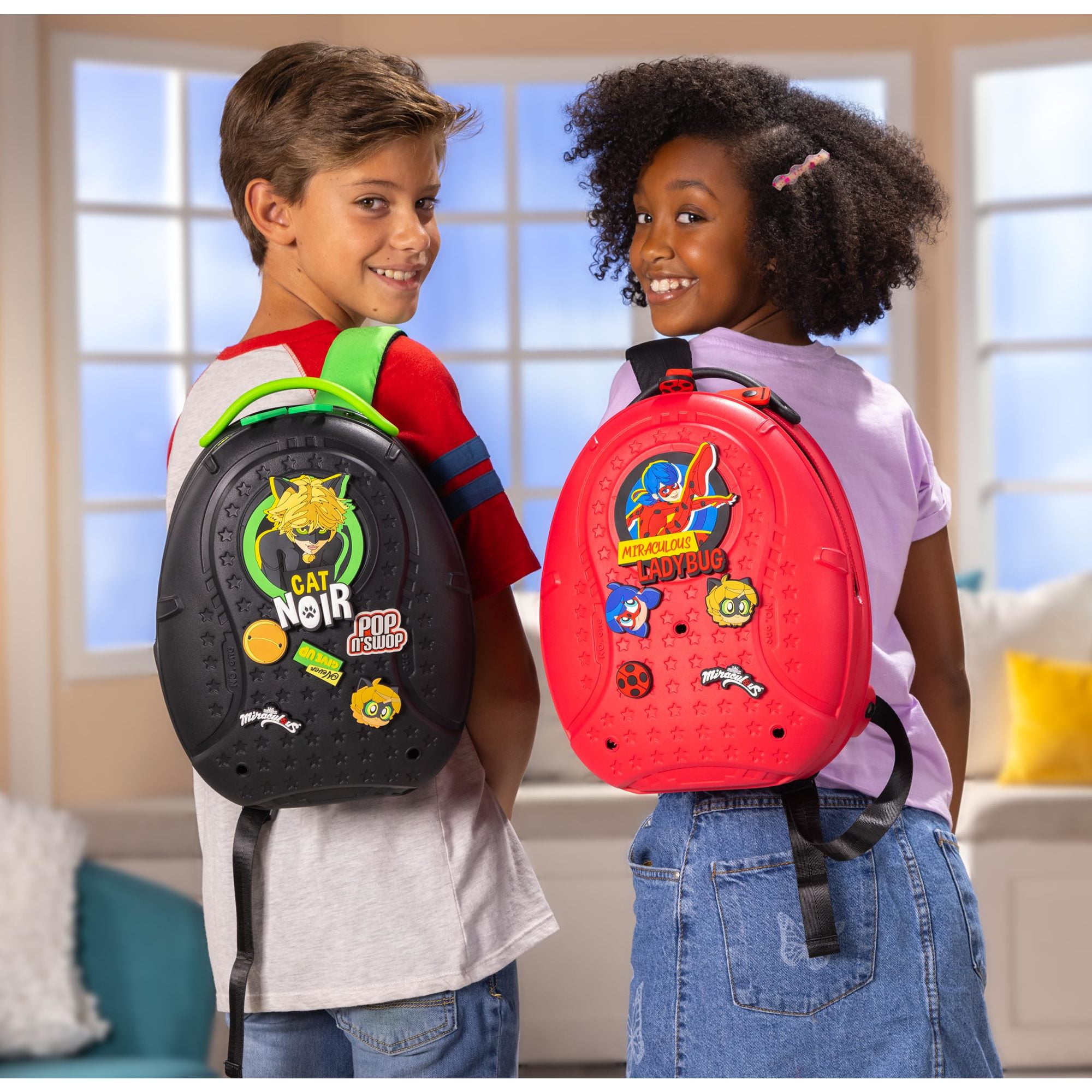 Miraculous Ladybug Pop n' Swop Kids Backpack for Back to School Black Handle - Customizable 6 Clip-on Badges, Lightweight Durable & Waterproof, School Bag with Adjustable Straps (Ladybug) - Image 7