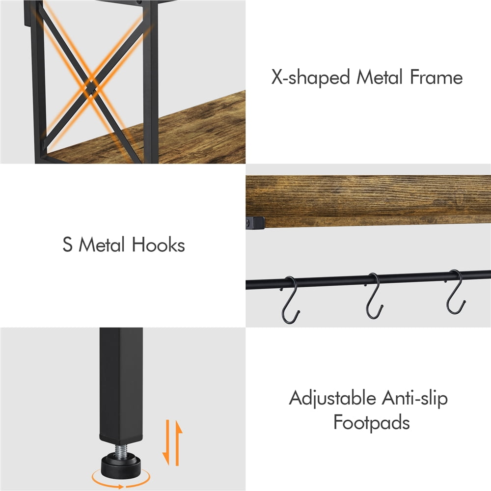 Alden Design 4-Tier Bakers Rack Kitchen Storage Shelf with S-Hooks, Rustic Brown - Image 7