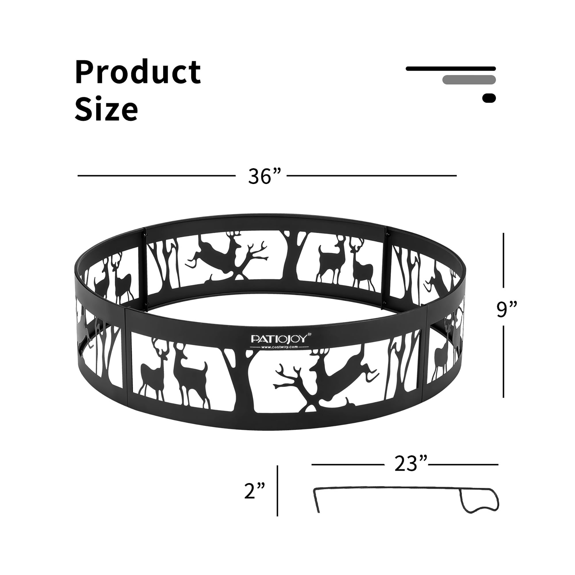 Costway 36'' Metal Fire Pit Ring Deer w/Extra Poker Bonfire Liner for Campfire - Image 4