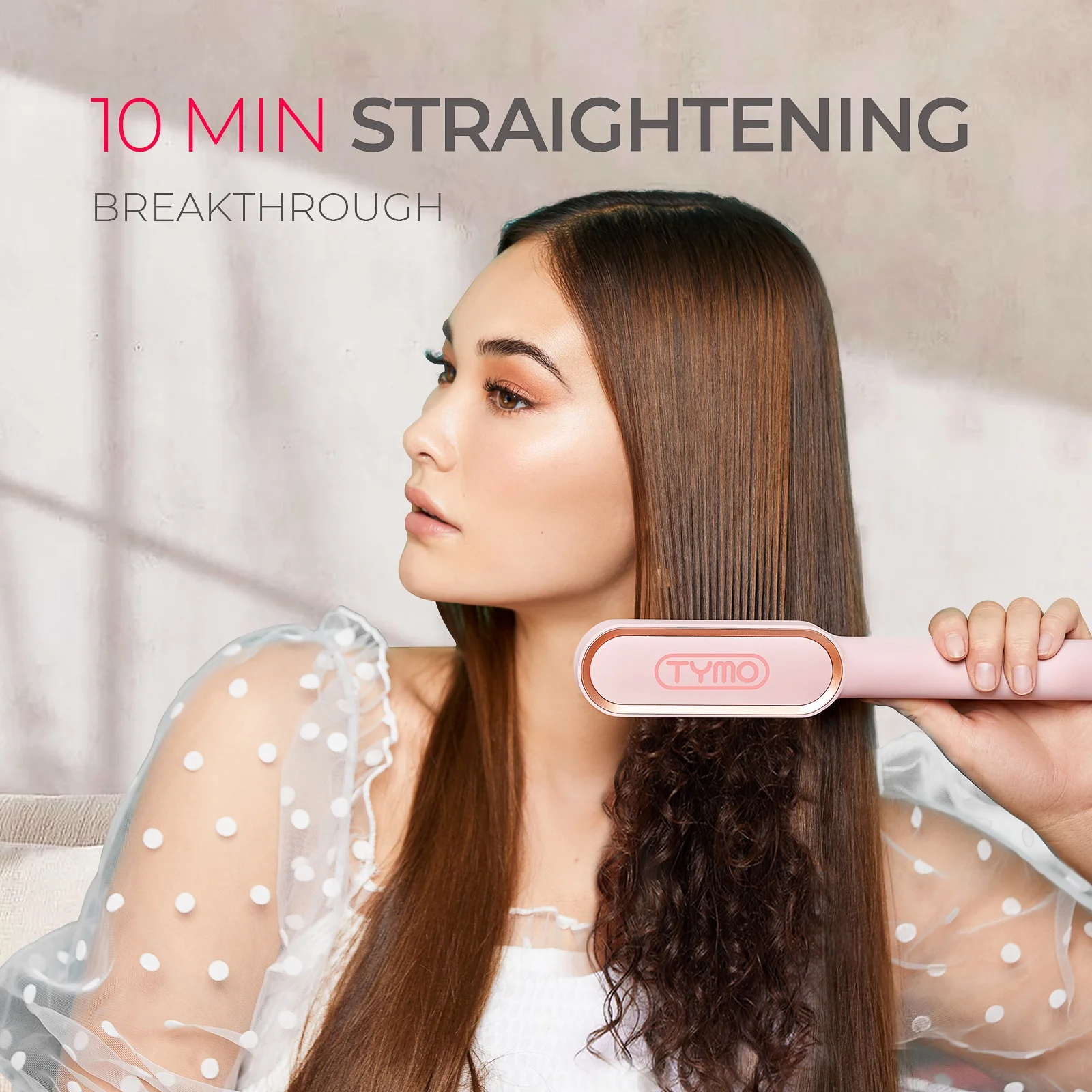 TYMO Ring Hair Straightener Brush, Hair Straightening Iron with Built-in Comb, Anti-Scald & Dual Voltage, Pink - Image 3