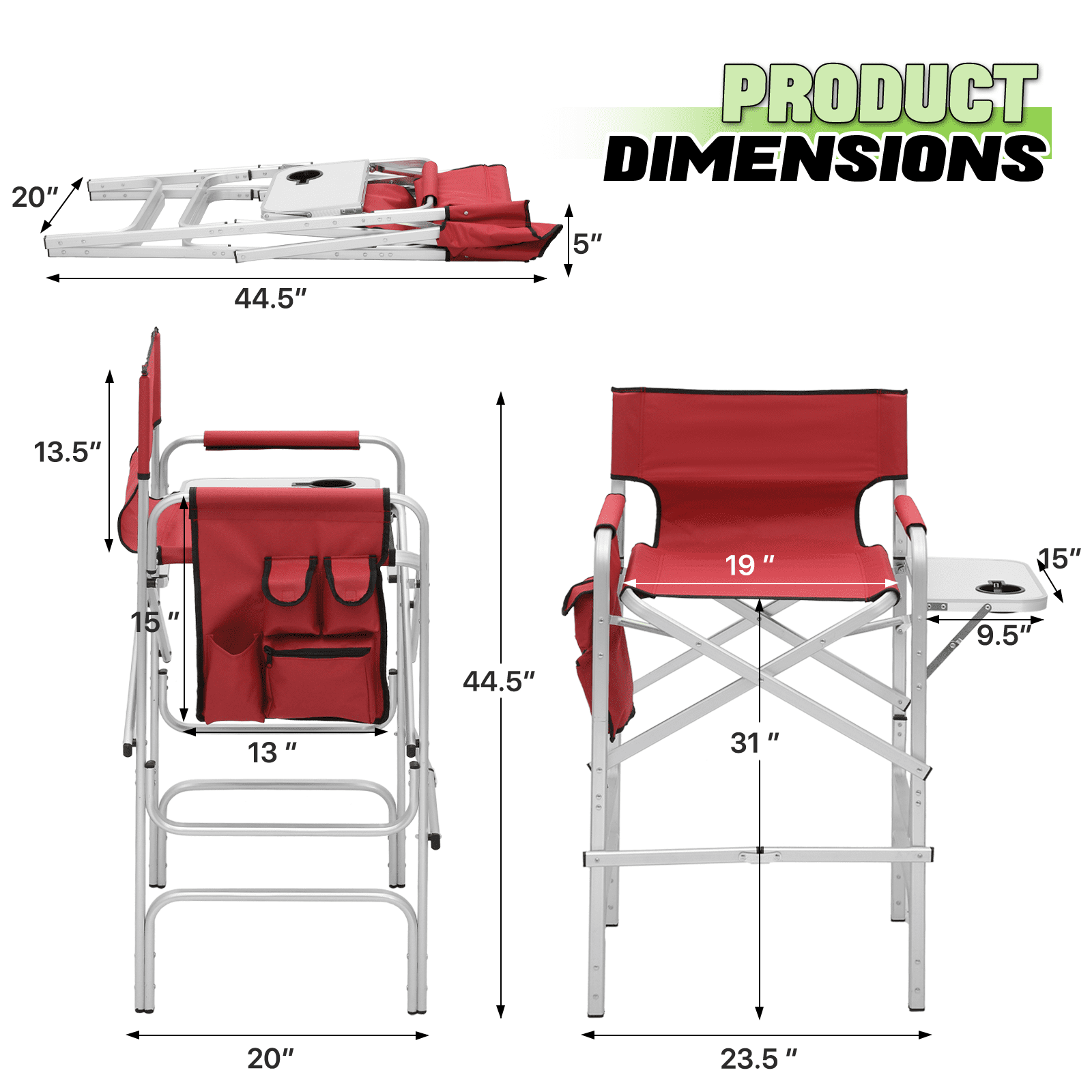 Magshion Folding Camping Director Chair with Side Table & Storage Pocket, for Adult Beach, Fishing Trip Picnic Lawn Concert Outdoor, Red - Image 10
