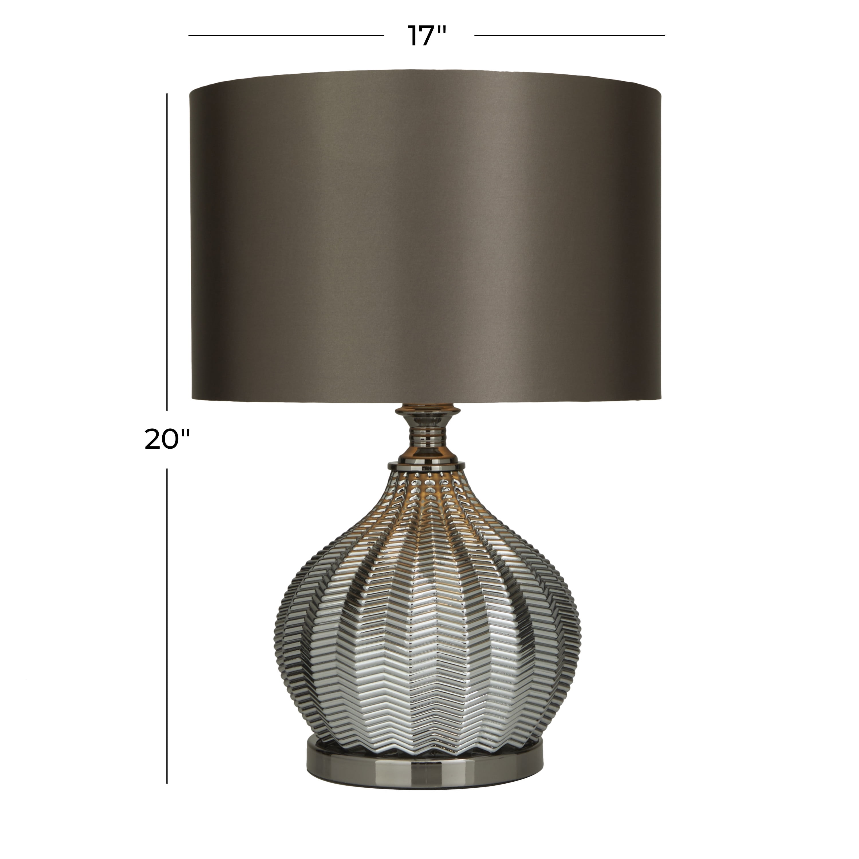 DecMode 20" Silver Table Lamp with Gray Fabric Shade - Image 9