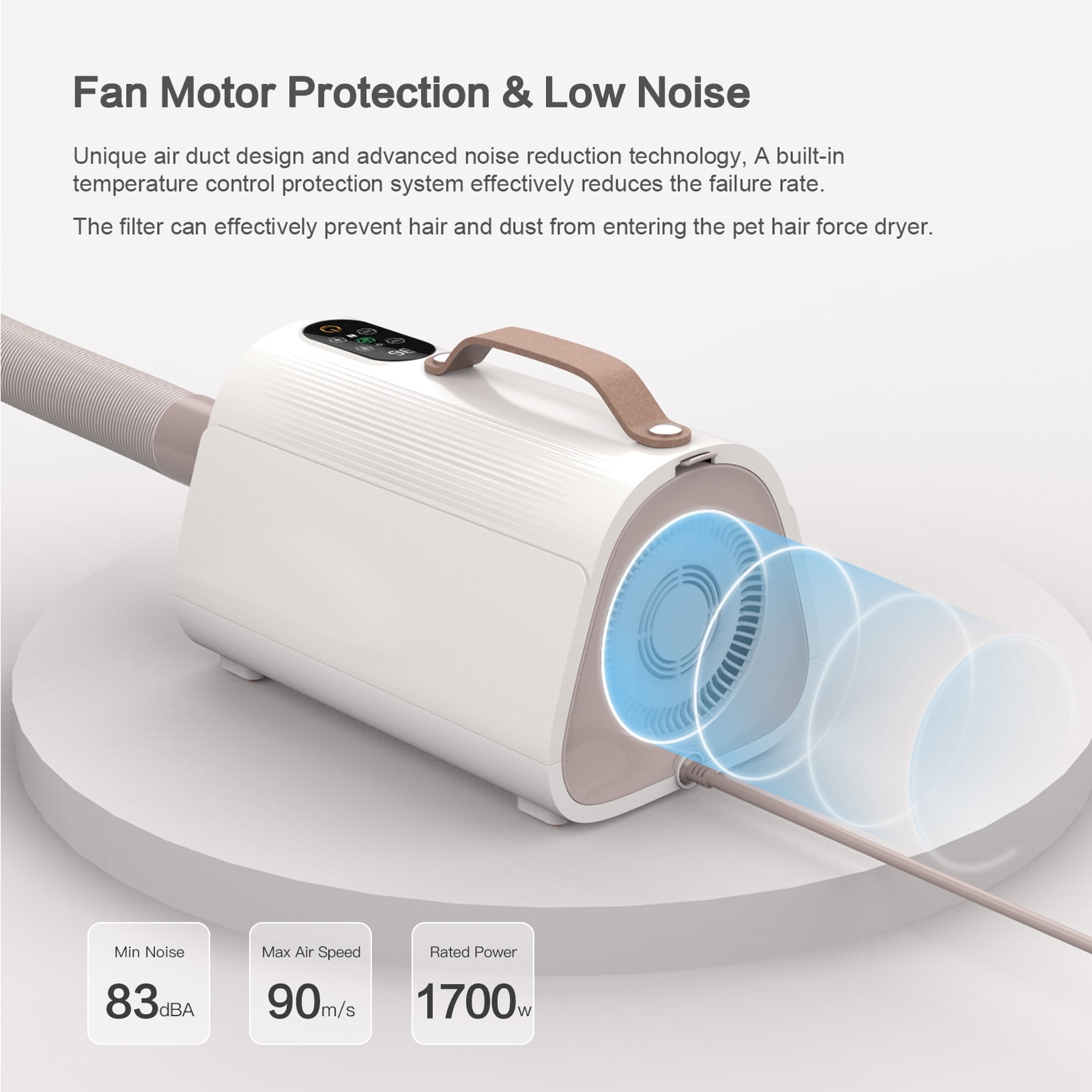 Dog Hair Dryer Blower for Grooming - Professional High Velocity 4.5HP Blow Dryer for Dogs - Pet Dryer Adjustable Heat Low Noise Quiet Air Flow - Image 3