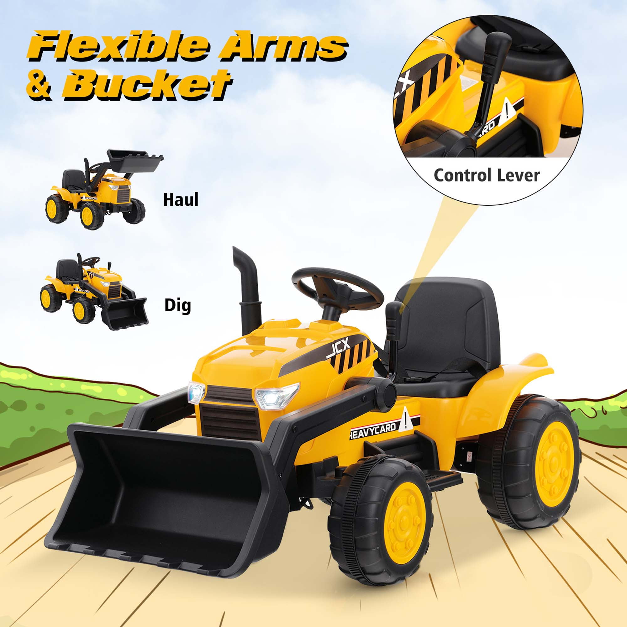 Costway 12V Kids Ride On Excavator Digger Electric Bulldozer Tractor RC with Light & Music - Image 7