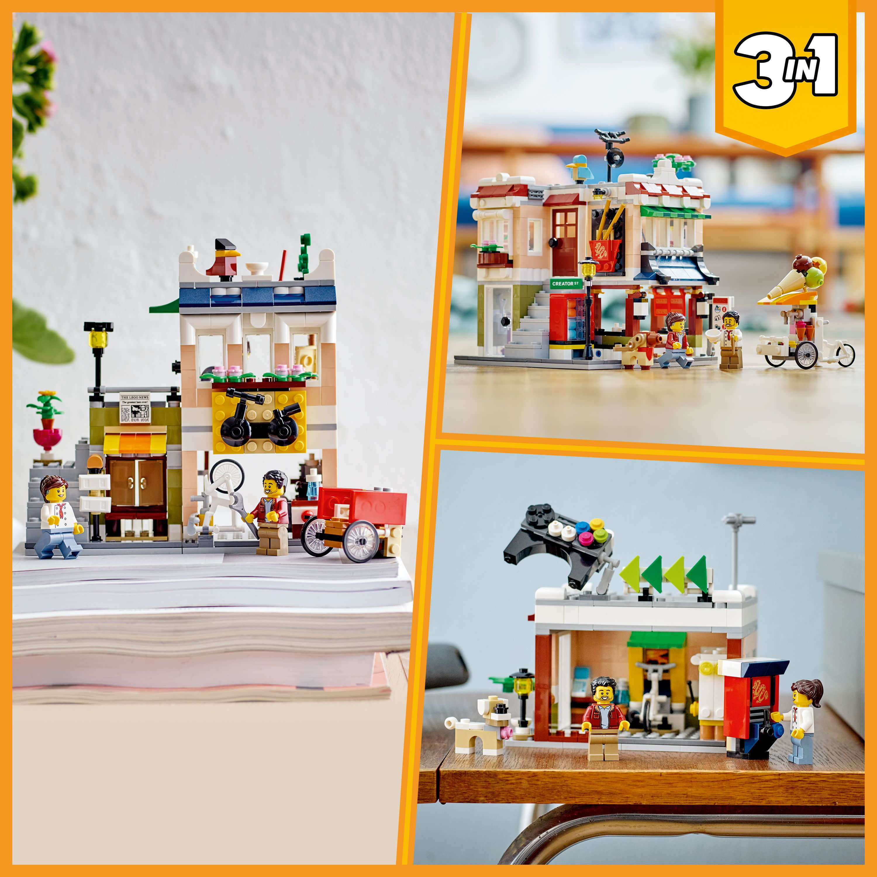 LEGO Creator 3 in 1 Downtown Noodle Shop House, Transforms from Noodle Shop to Bike Shop to Arcade, Modular Building Set, Toy Gift for Kids 8 Years and Up, 31131 - Image 4