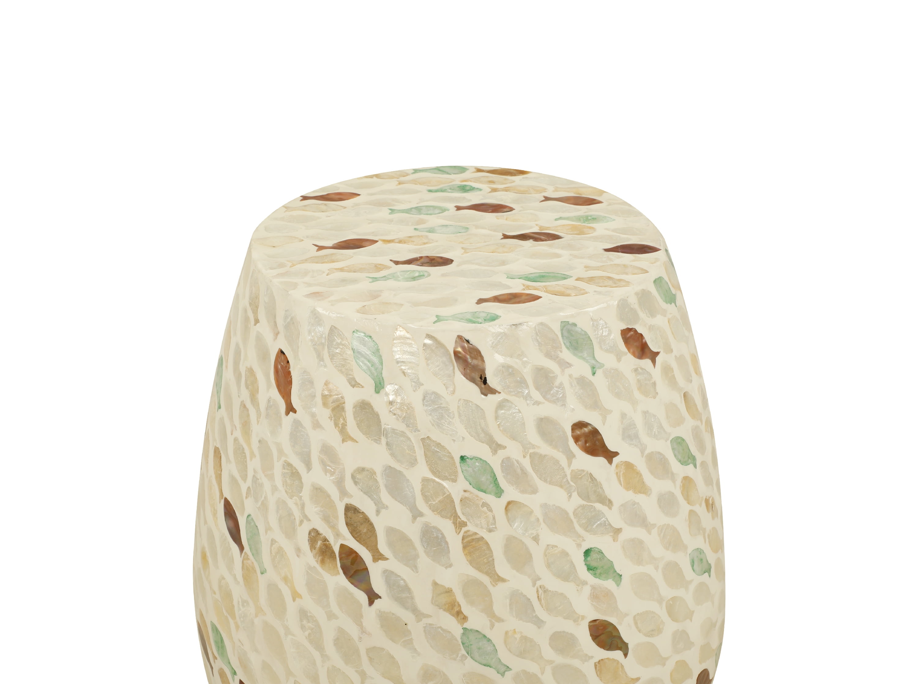 Linon Prescott Indoor Drum Accent Table, 19.75" Tall, Multicolor Fish Mosaic on Ivory - Image 5