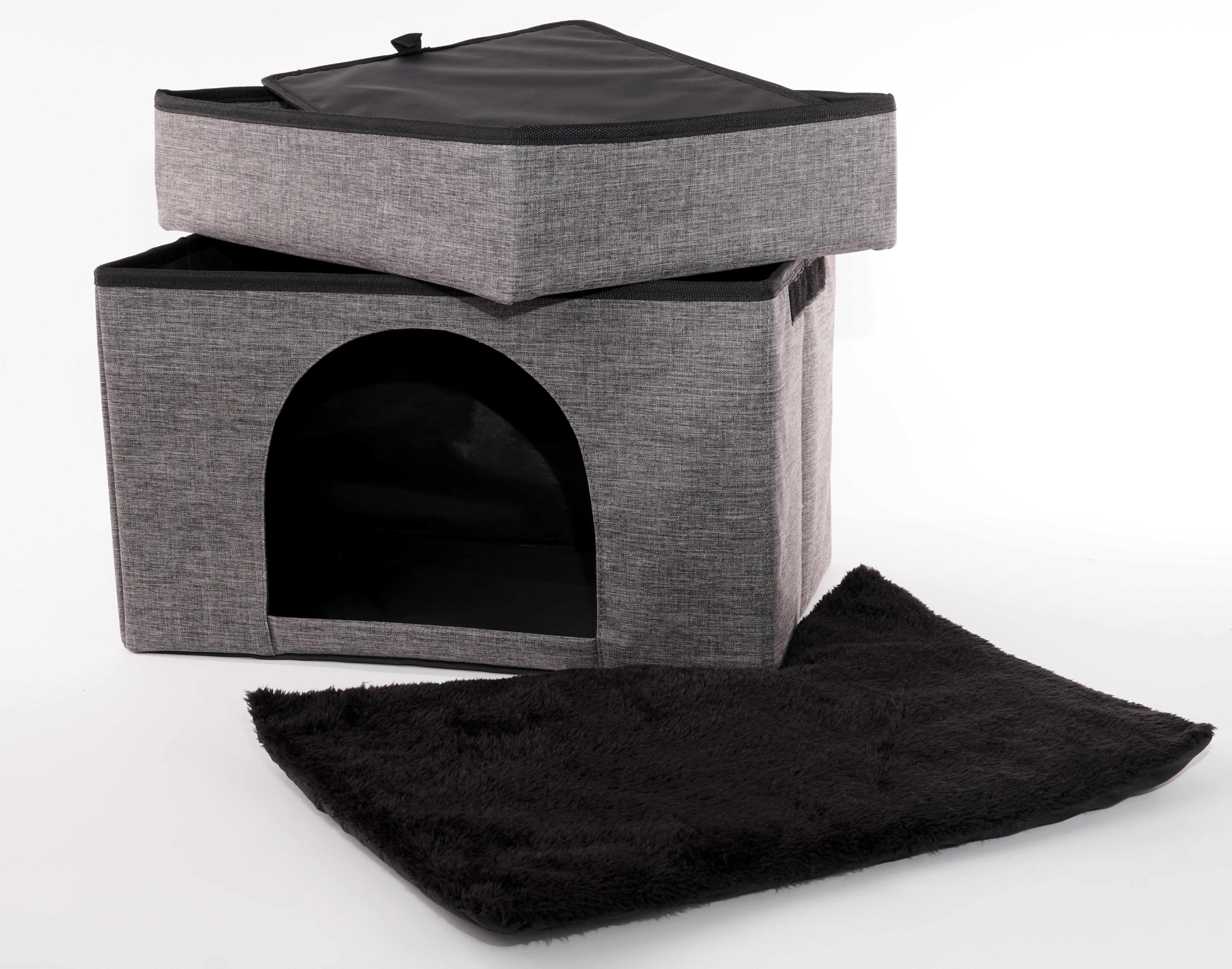 Precious Tails HomeBase Rectangular 2-Tier Collapsible Pet Cat Cave Bed, Item Weight 4 lb - Image 5