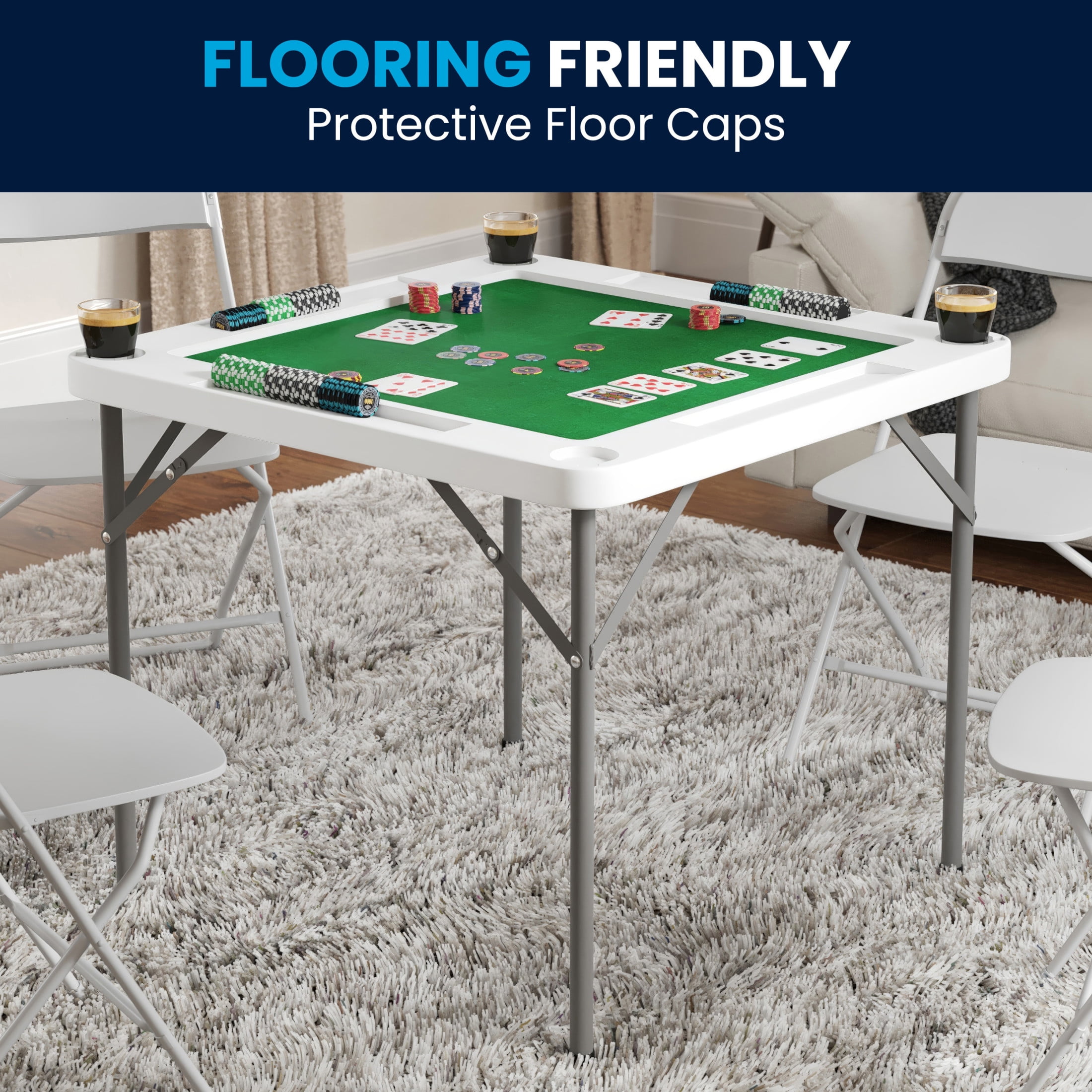 Flash Furniture Silas 34.5" Square Folding Card Table with Felt Surface and Cup Holders, White/Green - Image 9