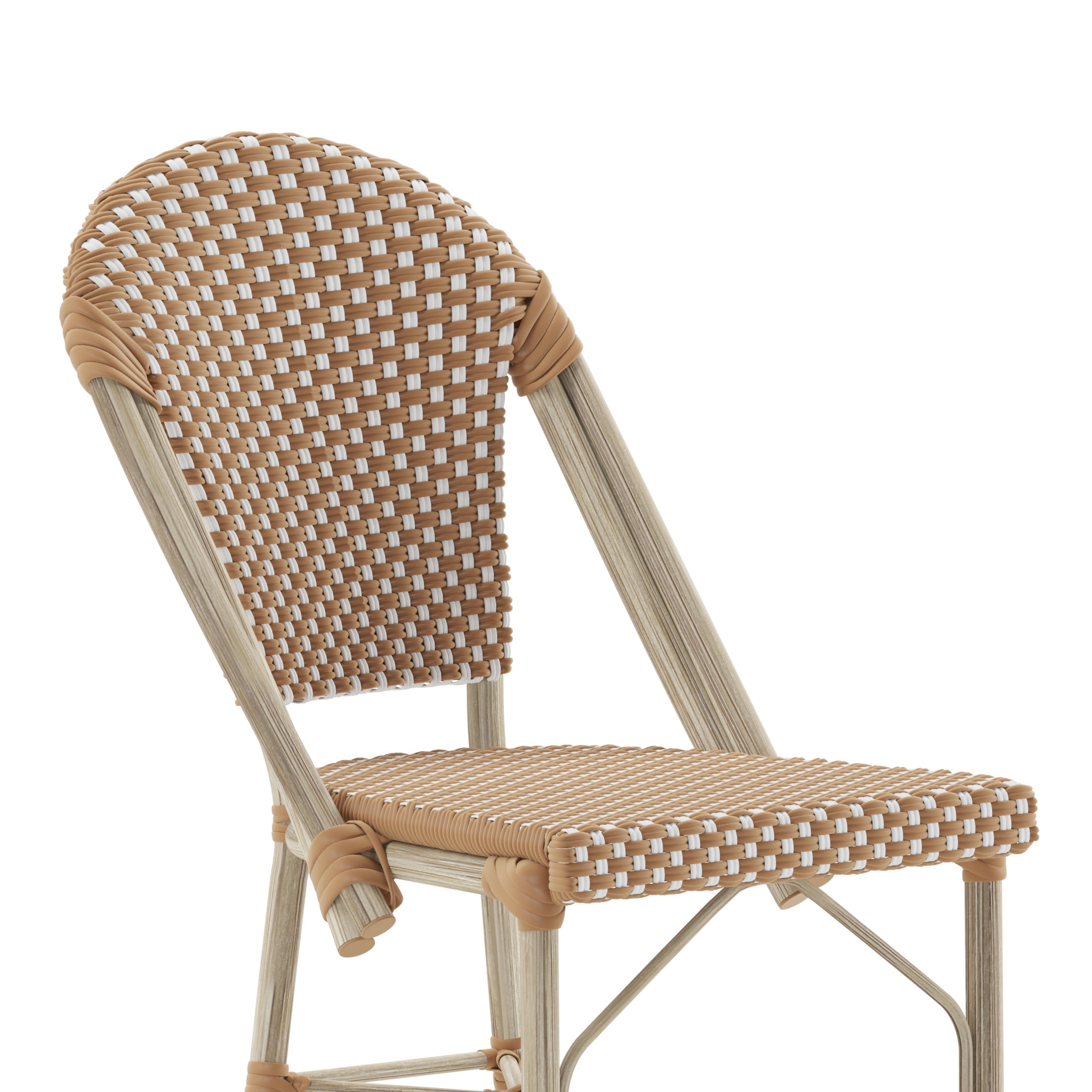 Flash Furniture Lourdes Set of 2 Stackable Indoor/Outdoor Bistro 26" High Counter Height Stools, Commercial Grade, Natural/White and Light Natural Finish - Image 8