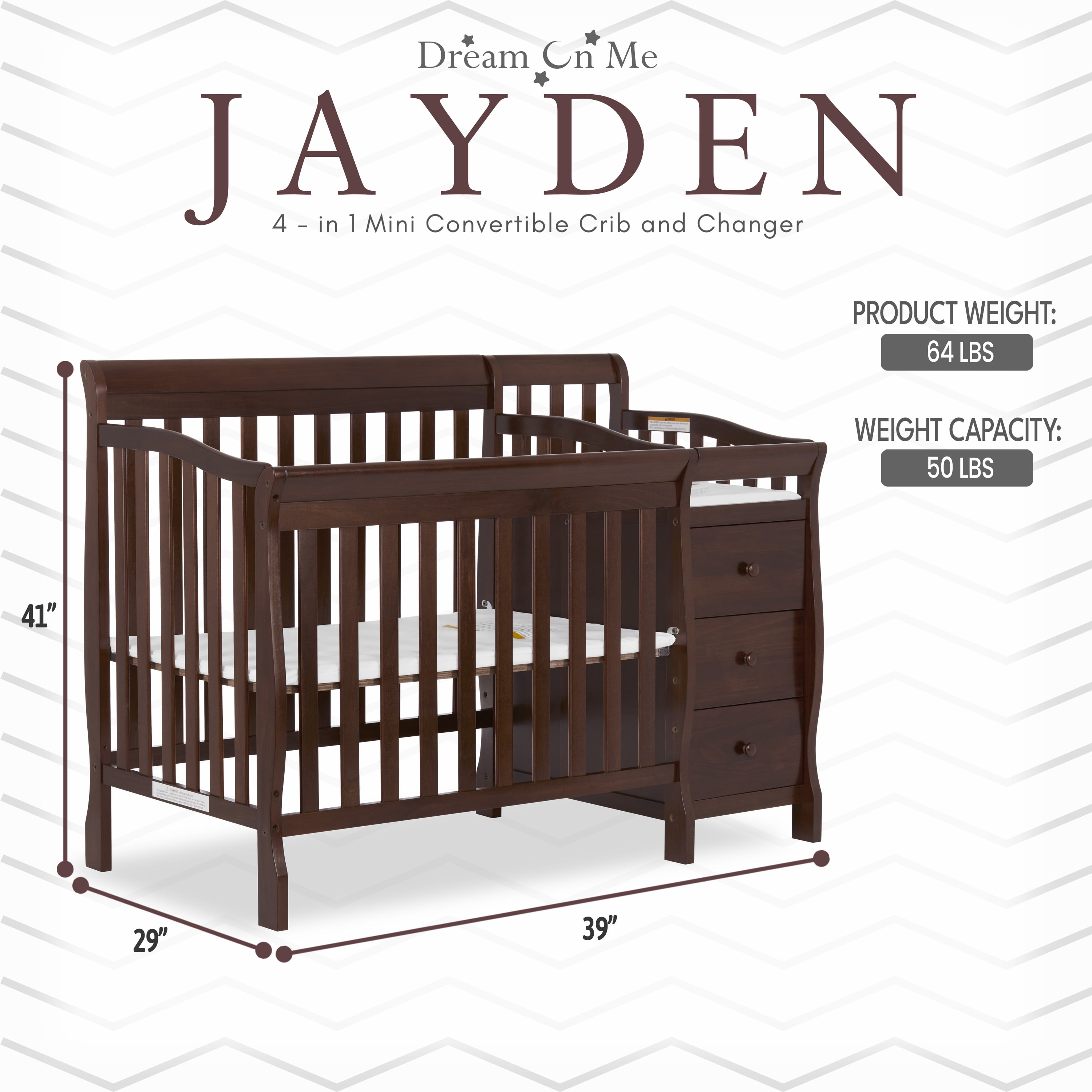 Dream On Me Jayden 4-in-1 Convertible Crib with Changer Espresso - Image 8