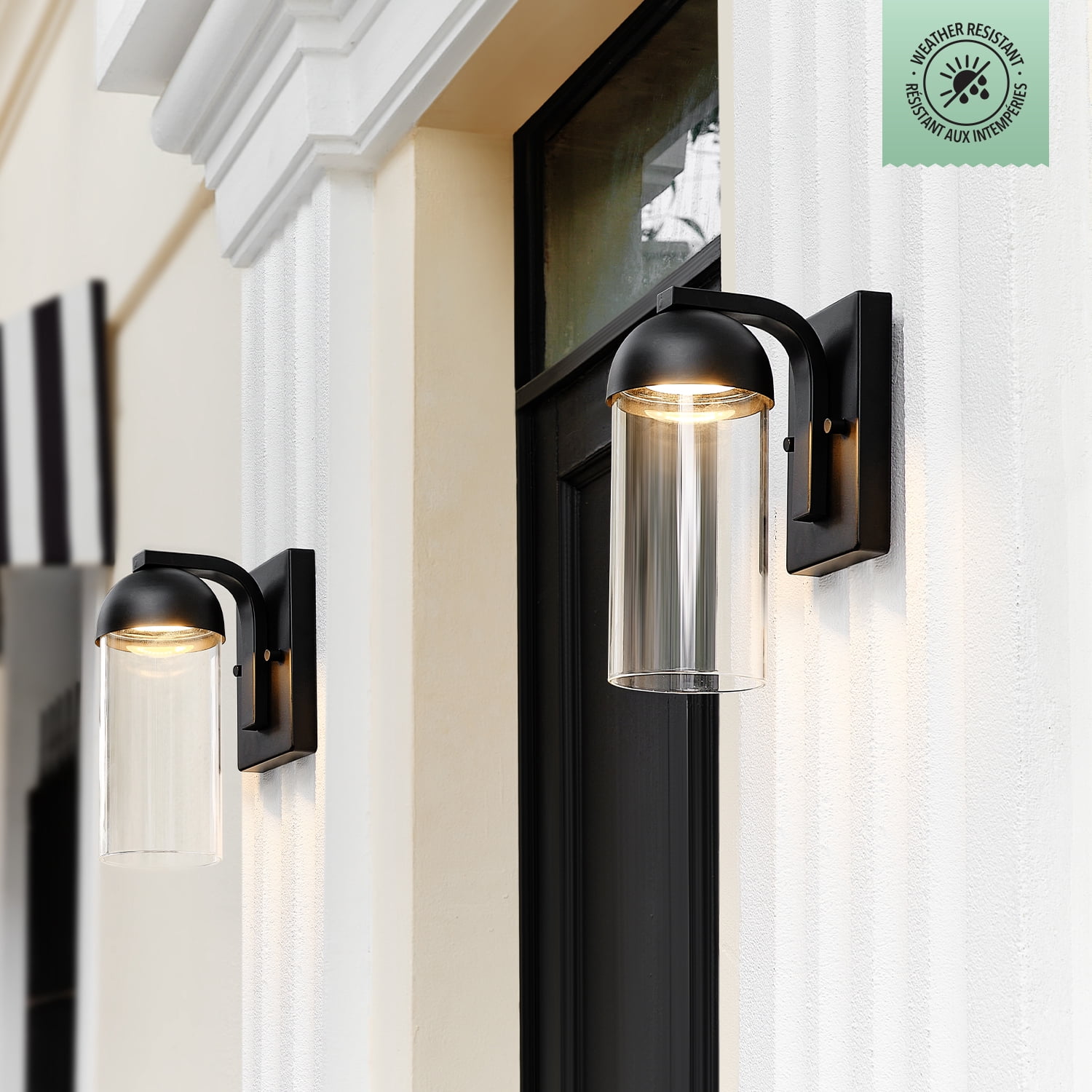Globe Electric 12W LED Integrated Matte Black Outdoor Wall Sconce with Clear Glass Shade, 91005362 - Image 2