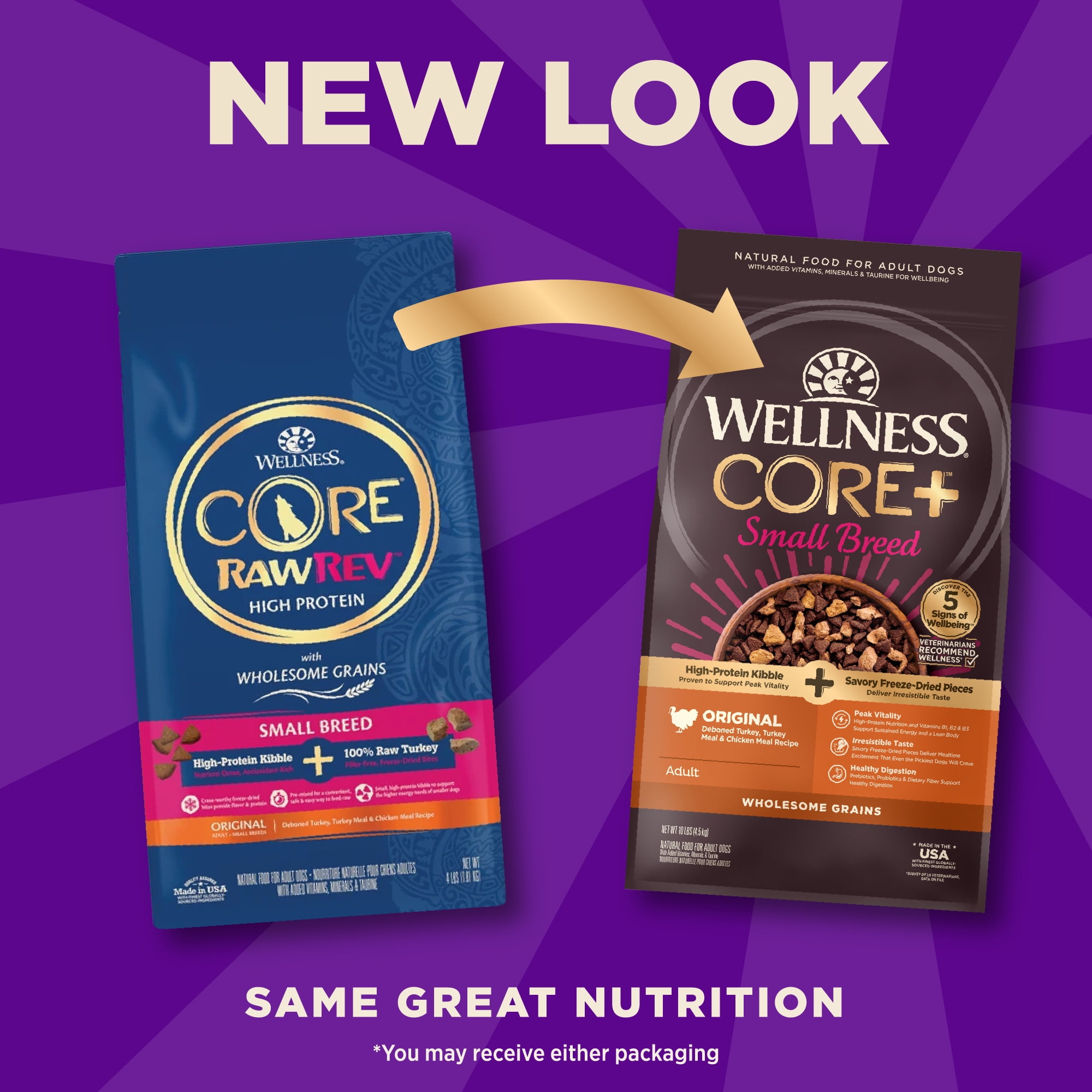 Wellness CORE+ Dry Dog Food with Freeze Dried Pieces, Small Breed, Wholesome Grains, High Protein, Natural, Original Turkey & Chicken Recipe, (10-Pound Bag) - Image 6