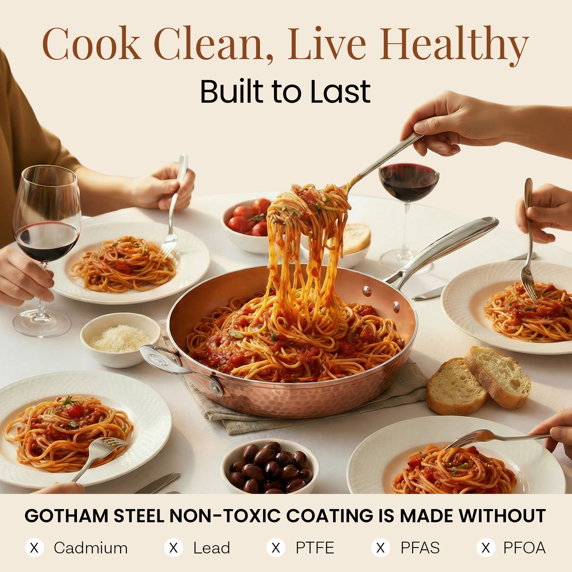 Gotham Steel 14 Inch Non Stick Frying Pans with Lid, Large Frying Pans Nonstick with Lid, Non Toxic Ceramic Pan Skillet, Nonstick Frying Pan, Induction Pan, Oven/Dishwasher Safe – Copper Hammered - Image 9