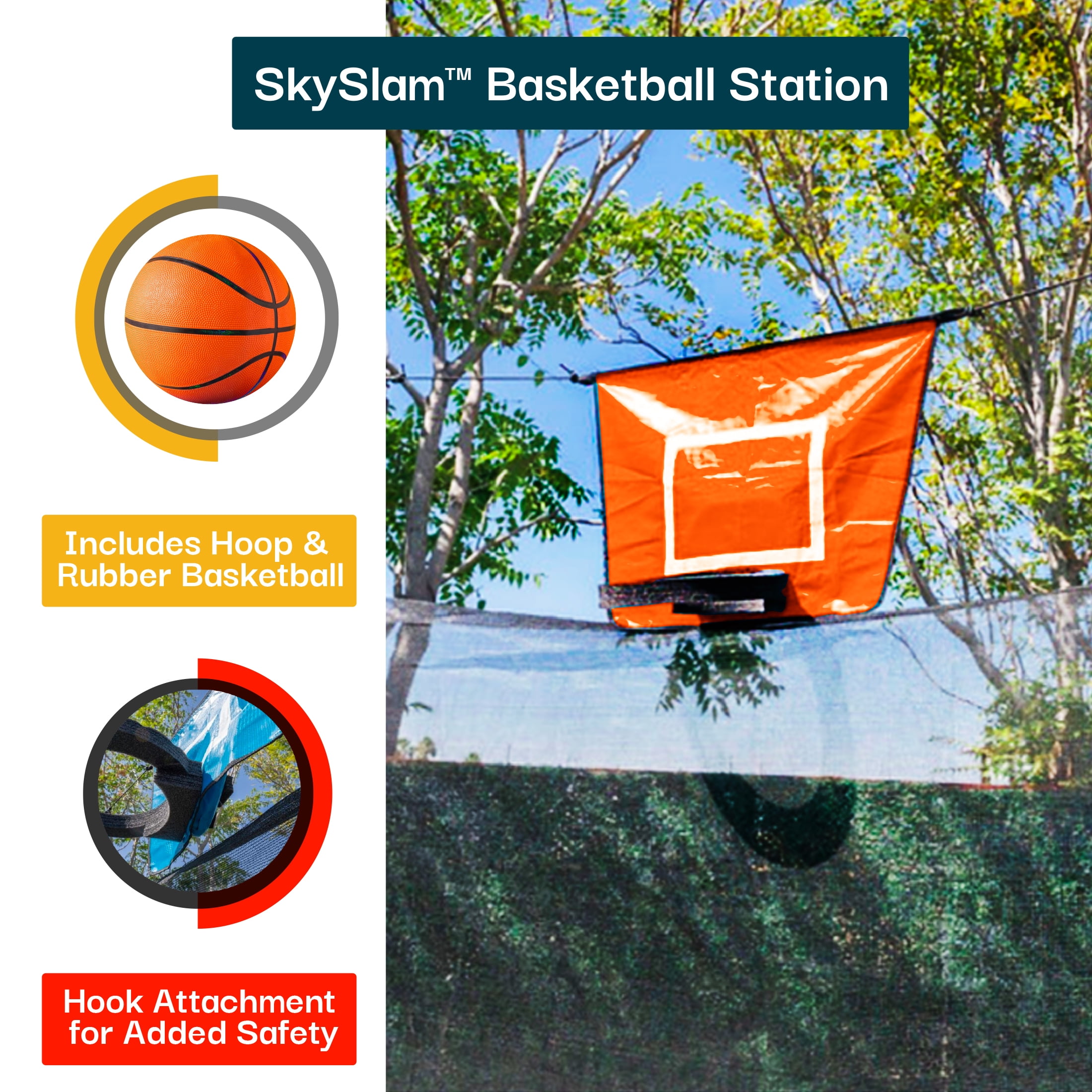 Bounce Pro 14ft Multiplay Trampoline & Enclosure Combo Set with Basketball, Electron Shooter Game, Flash Light Zone Features, Painted Legs & Phone Pouch - Image 10