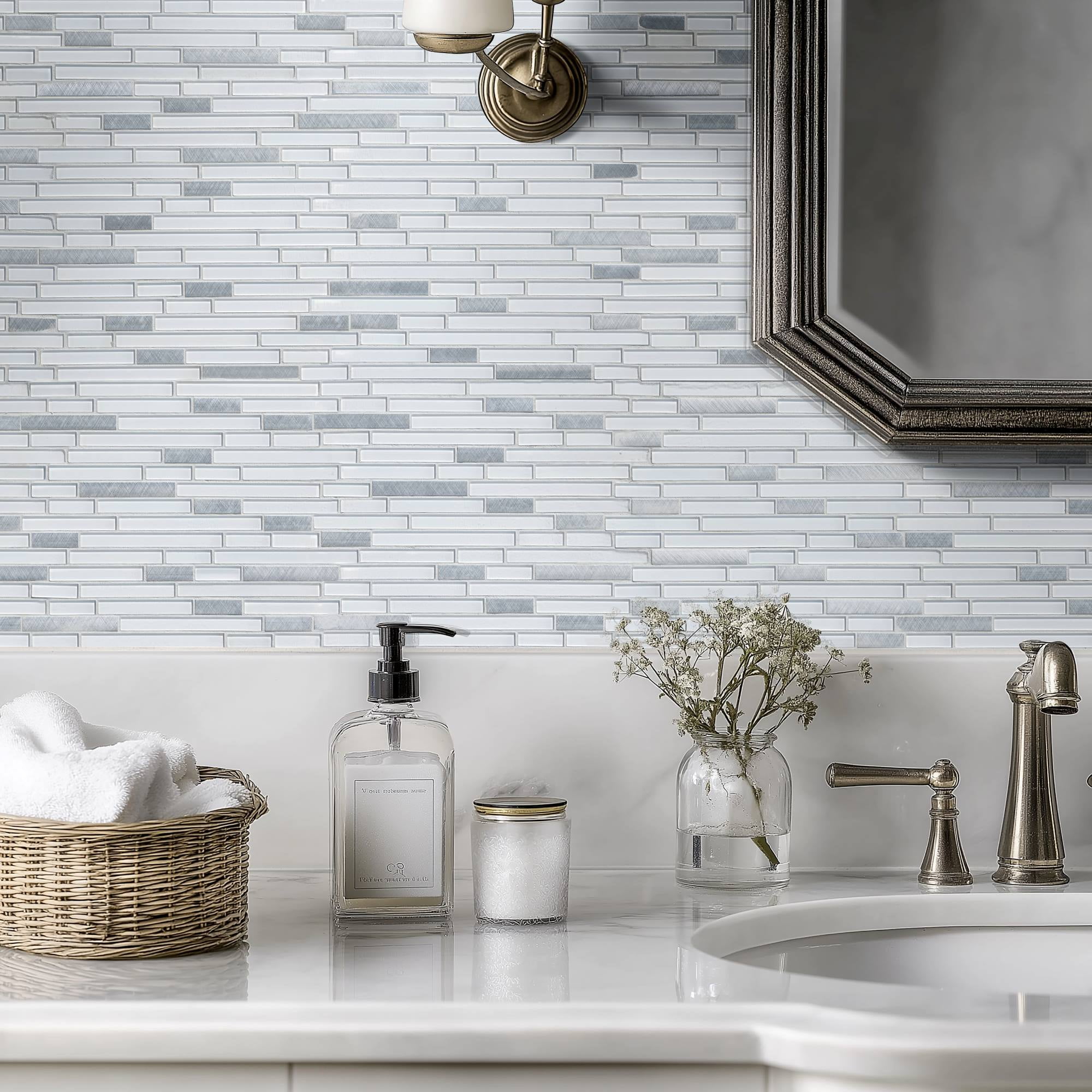 Lucid Sky Interlocking 11.81 in. x 12 in. x 4mm Glass Metal Mesh-Mounted Mosaic Tile (19.6 sq. ft. / case) - Image 12