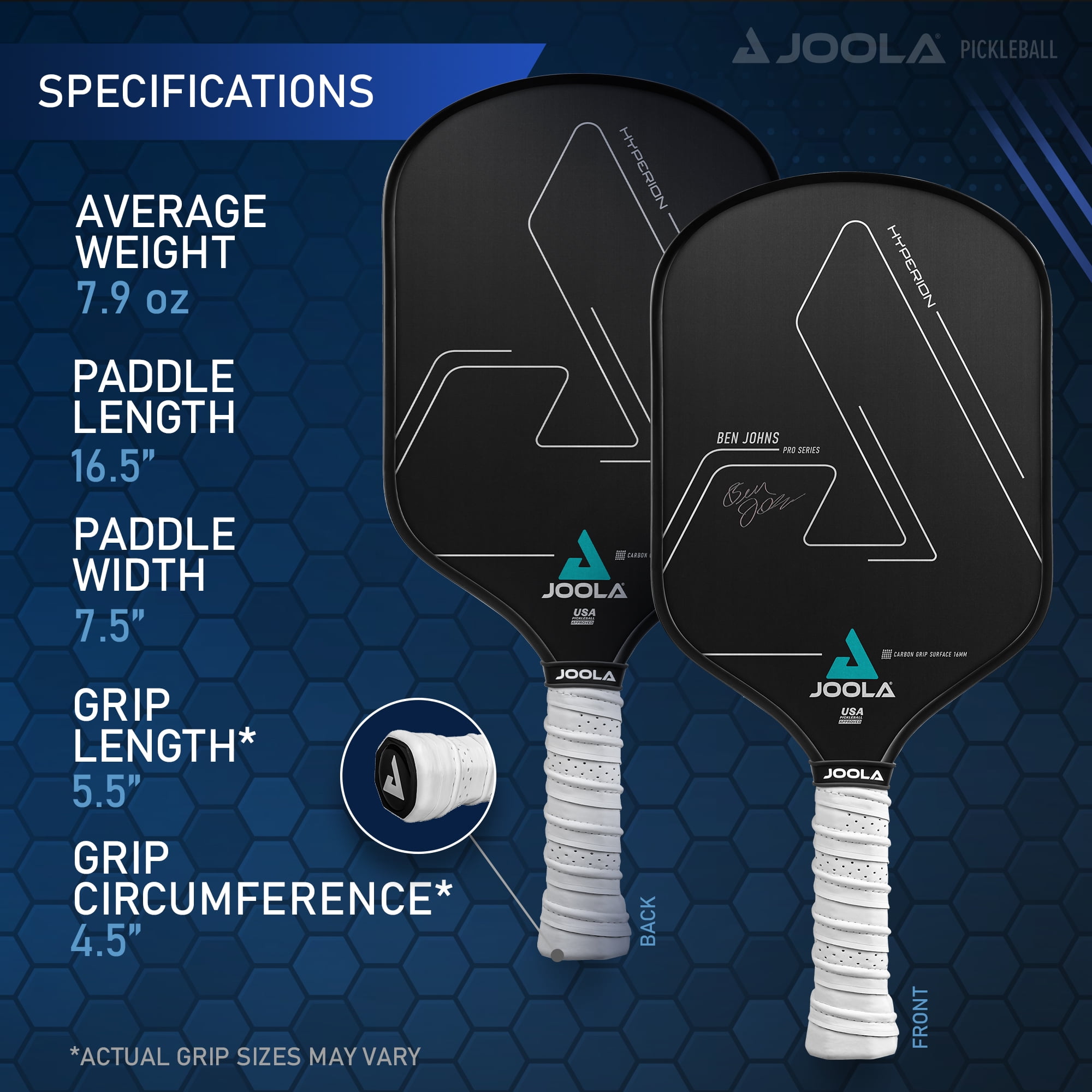 JOOLA Ben Johns Hyperion CGS 16mm Pickleball Paddle, 7.9 oz, Black - Image 5