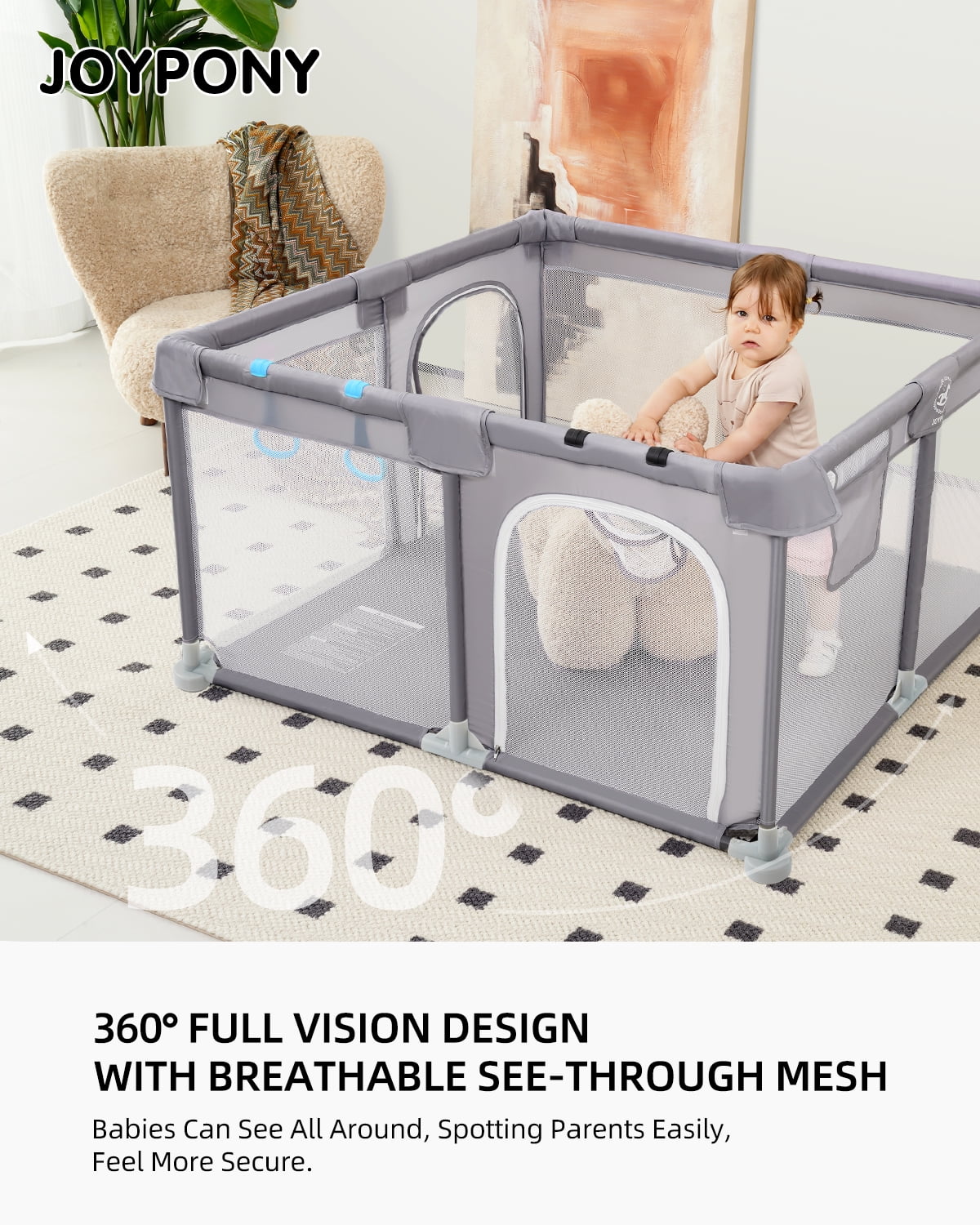 Joypony Baby Playpen, 50x50inch Extra Large Playpen Baby Playard Kids Activity Center - Image 6