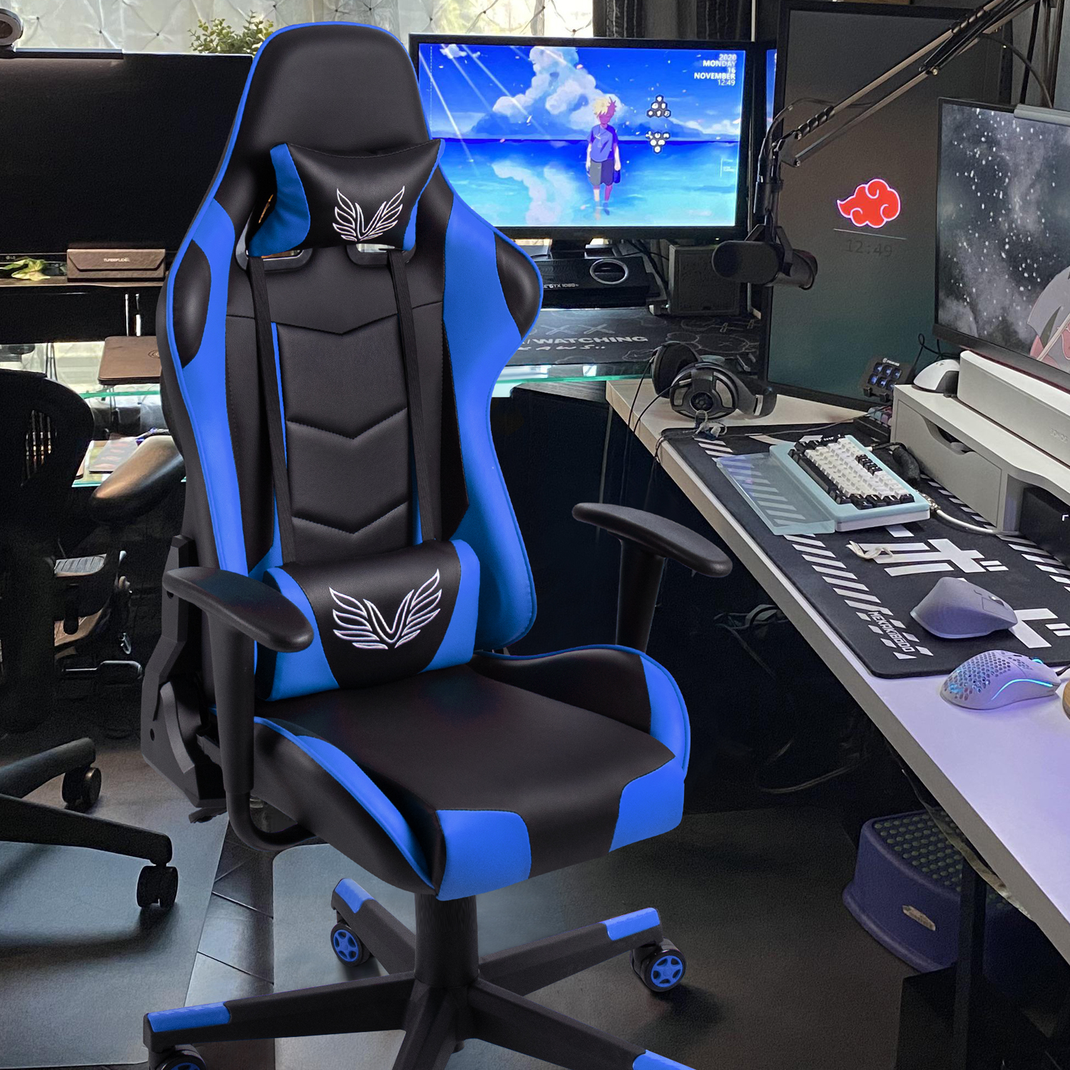 Lacoo Gaming Chair High Back Adjustable Height Racing Style Computer Chair with Headrest and Lumbar Support, Blue - Image 8