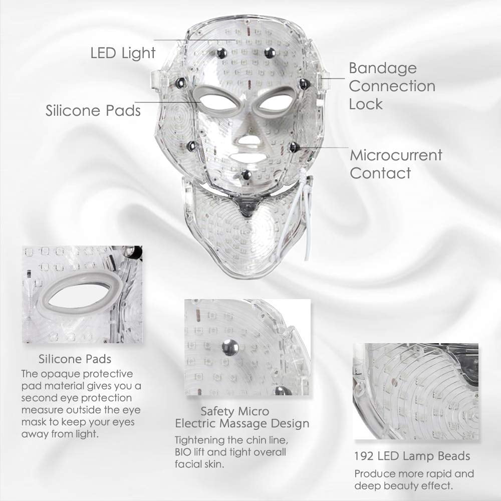 LED Skin Mask-CE Cleared Pro 7 LED Skin Care Mask for Face and Neck Skin Rejuvenation Light Therapy Facial Care Mask and Optical Cosmetic Mask Portable for Home and Travel Use - Image 3