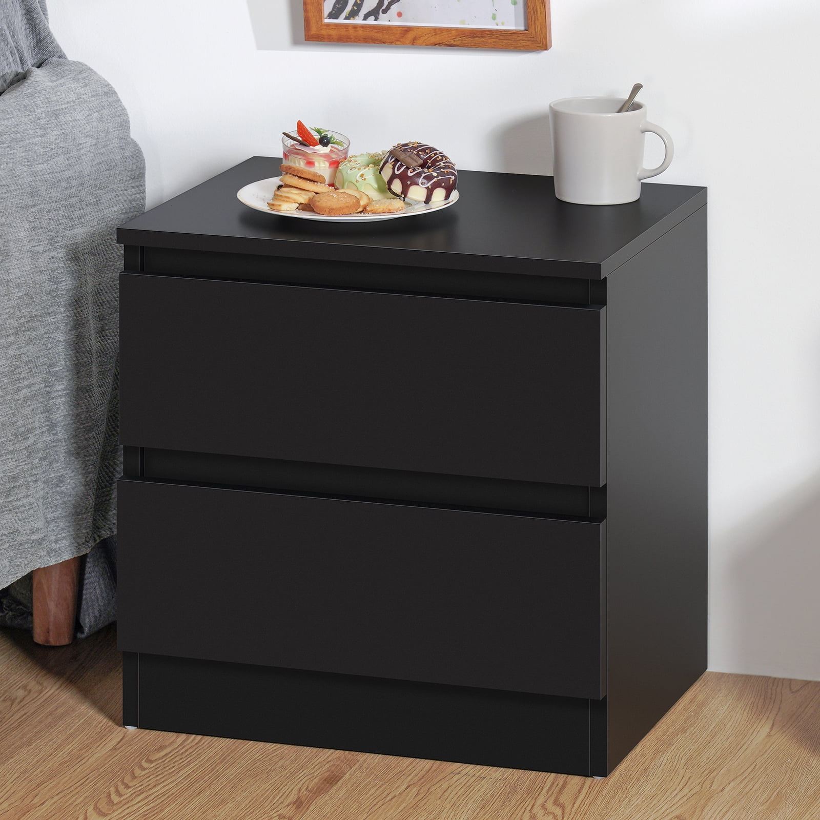 Hommpa 2 Drawers Nightstand for Bedroom, Bedside End Table Organizer, Wooden Black Finish 17.72" x 13.78" x 18.51" - Image 5