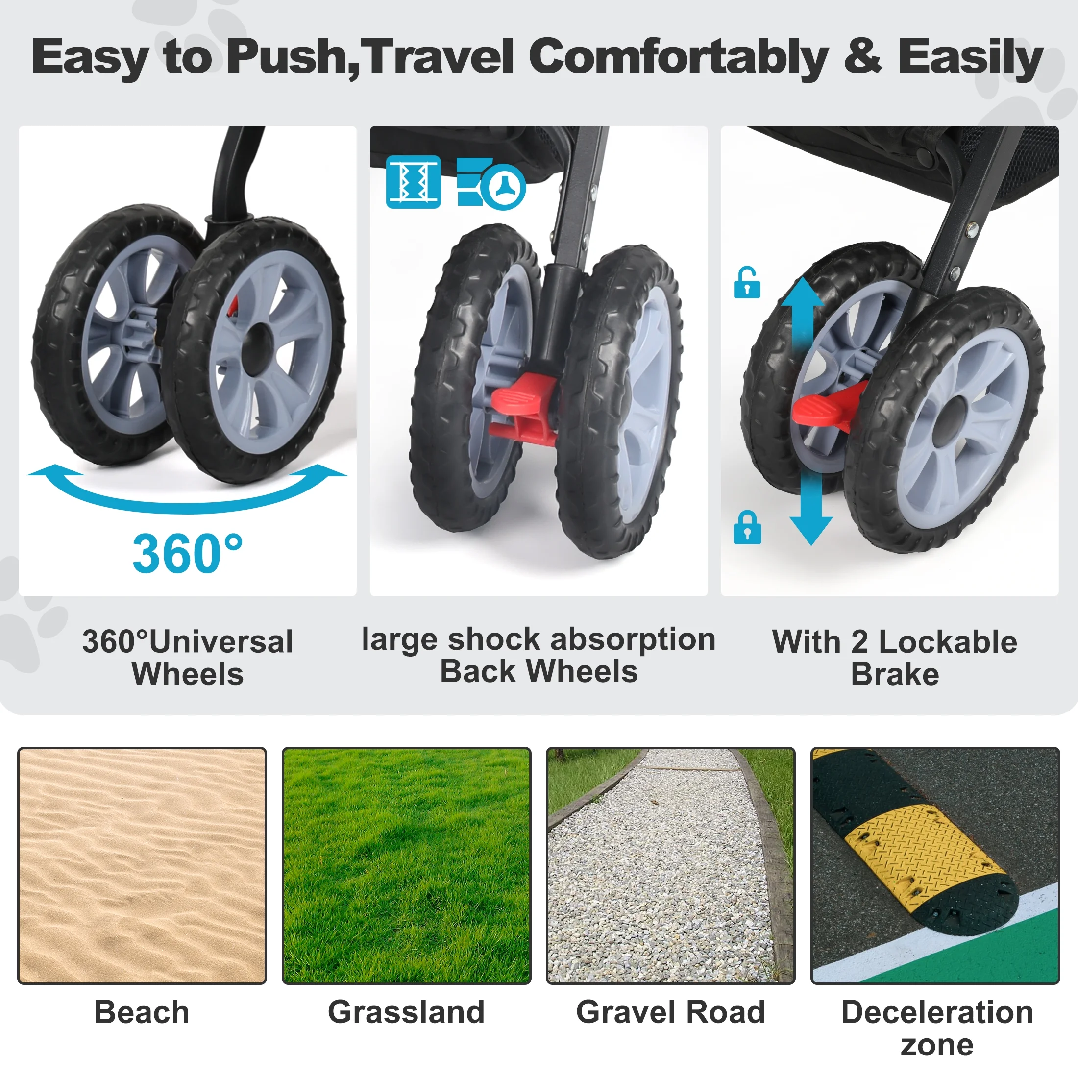 Monasem Double Pet Stroller for 2 Dogs Cats with Waterproof Detachable Cat Travel Carrier, 4 Wheels Foldable Dog Stroller for Pets up to 60lbs - Image 7