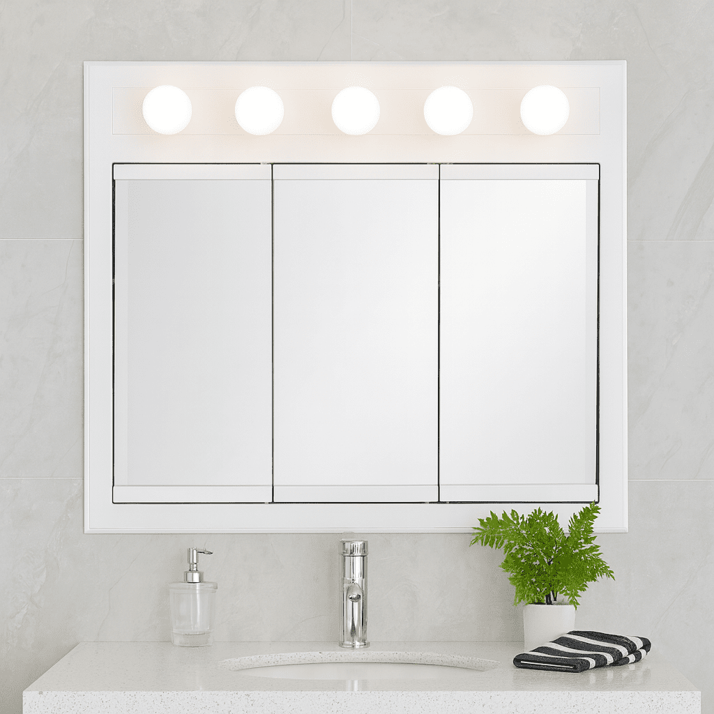 Design House Concord 36" Wall Mounted 5-Light Tri-View Bathroom Medicine Cabinet, White - Image 4
