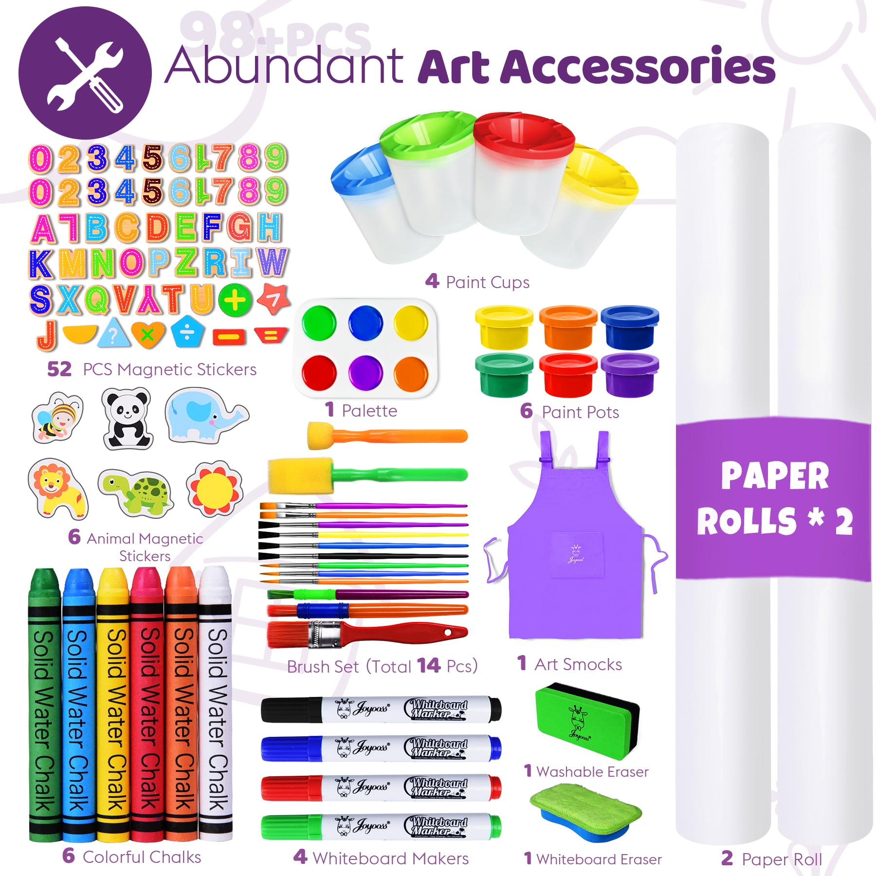 Joyooss 39.57"-50.12" Adjustable Wooden Kids Art Easel with 98+ Accessories, Double-Sided - Image 8