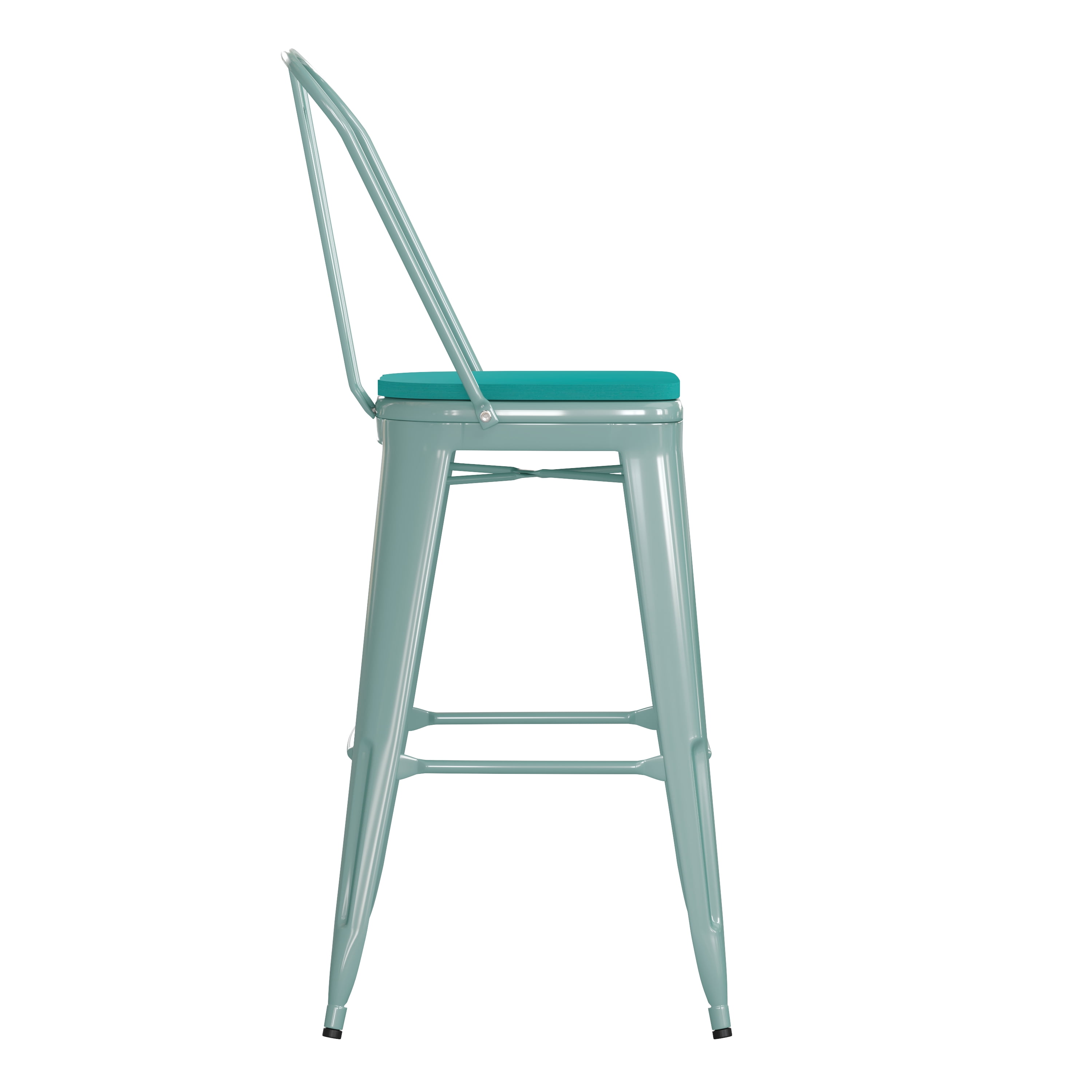 Flash Furniture Carly Commercial Grade 30" High Mint Green Metal Indoor-Outdoor Barstool with Back with Mint Green Poly Resin Wood Seat - Image 5