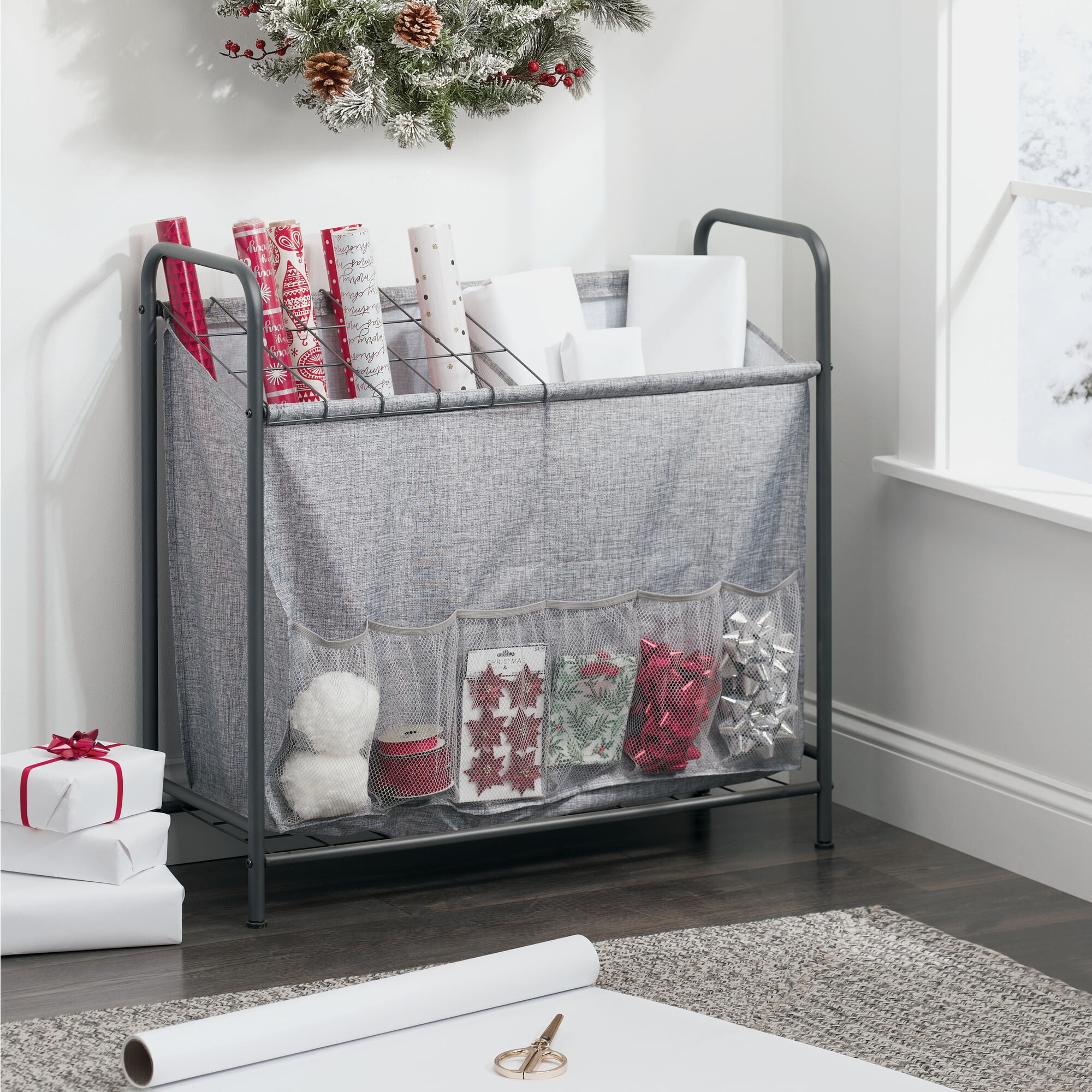 mDesign Sports Equipment Organizer Bin Rack - Front Pockets, Graphite/Gray - Image 3