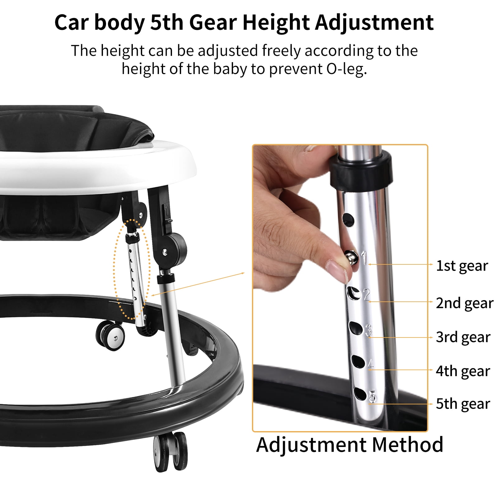 Baby Walkers, Baby Walker with Wheels, Walkers for Babies 6-12 Months, 9 Adjustable Hight, Anti-Rollover, Portable, Foldable, Baby Walkers for Girls & Boys Black - Image 5