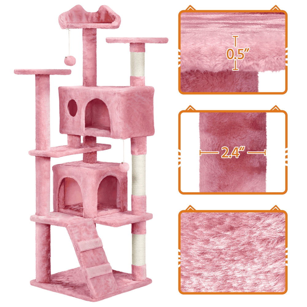 Renwick 62.5'' H Multilevel Cat Tree w/ 2 Condos & 2 Fur Balls & 3 Scratching Posts, Pink - Image 6