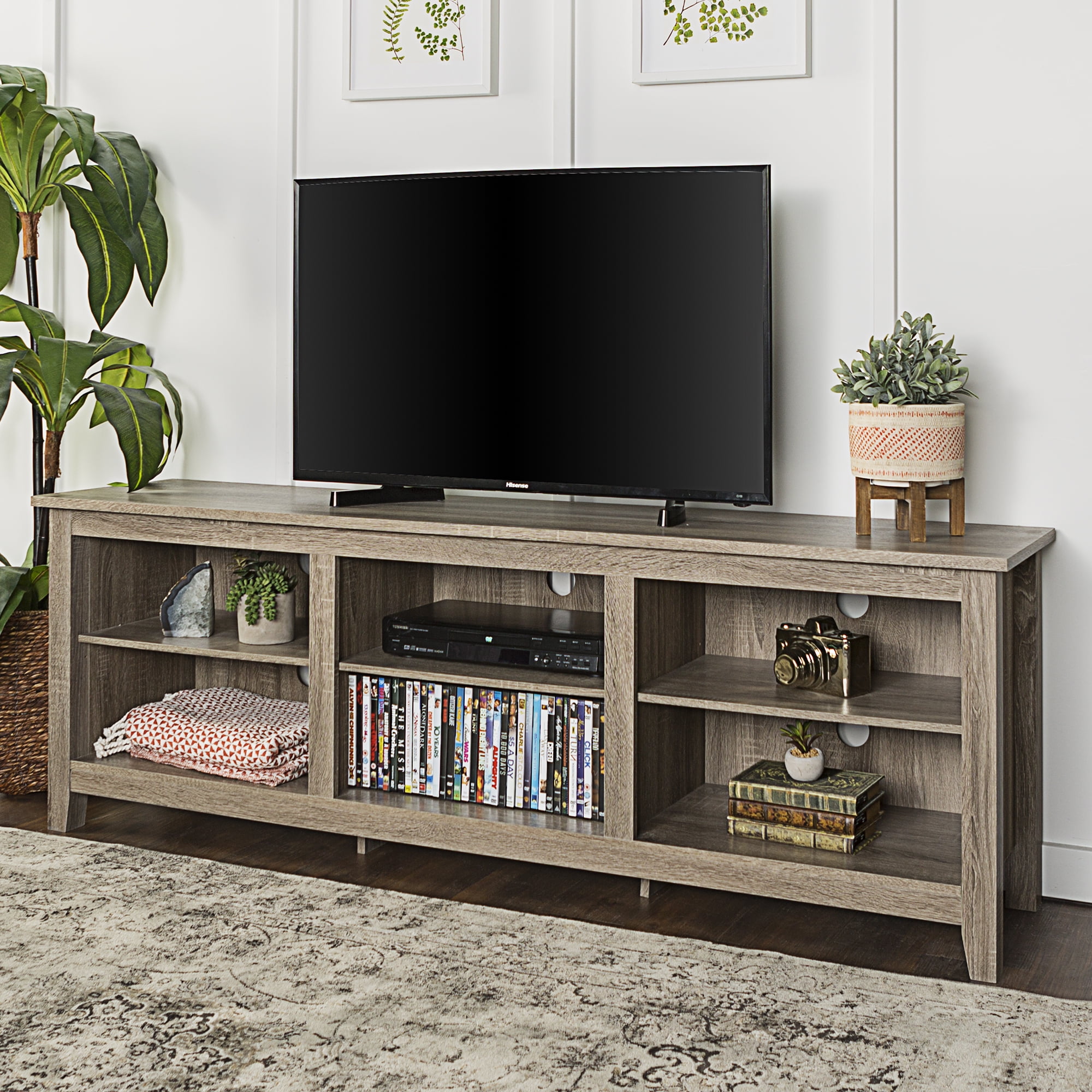 Woven Paths Open Storage TV Stand for TVs up to 80", Driftwood - Image 9