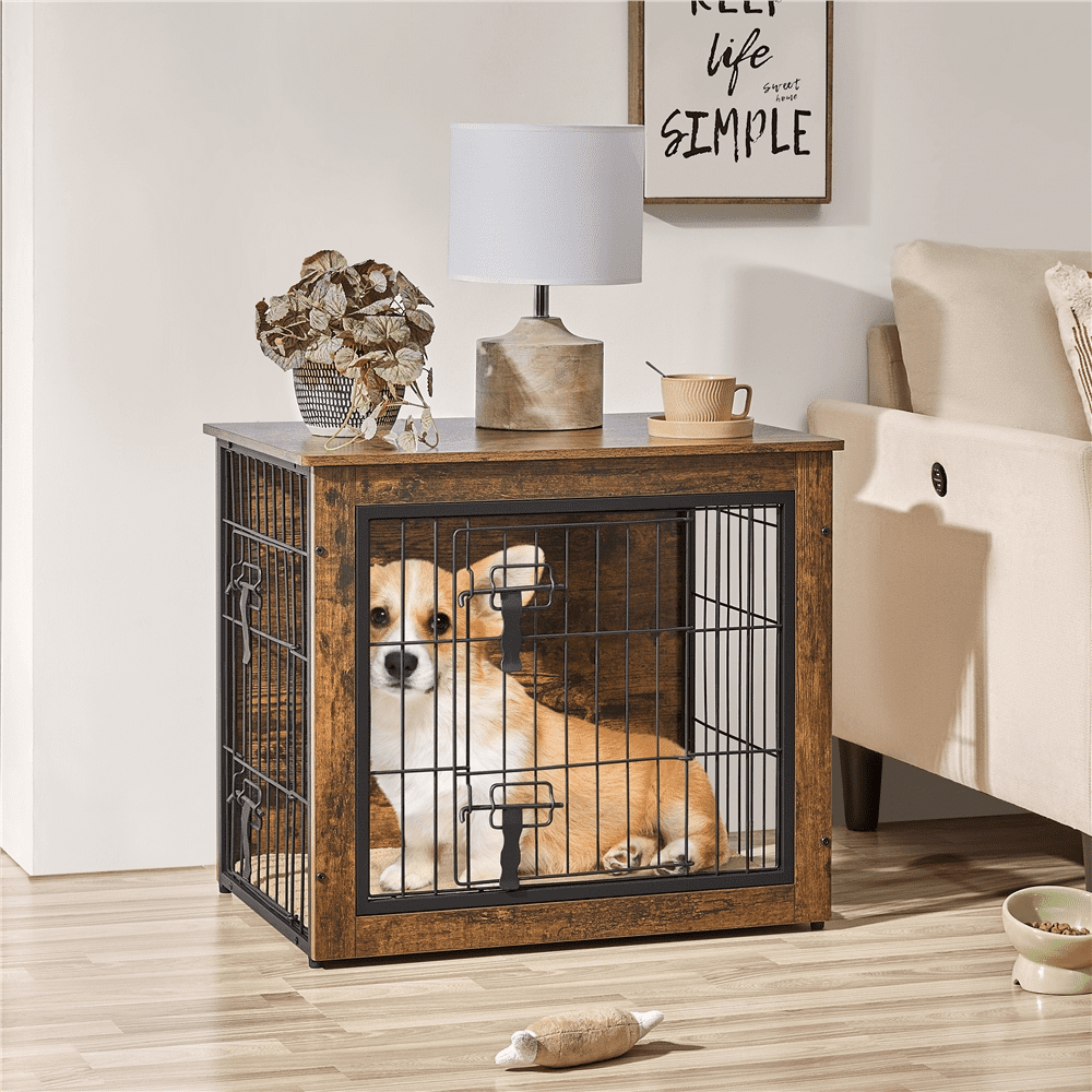 Alden Design 27.5″ W Dog Crate Furniture Small Rustic Industrial Wooden Dog Kennel - Image 8