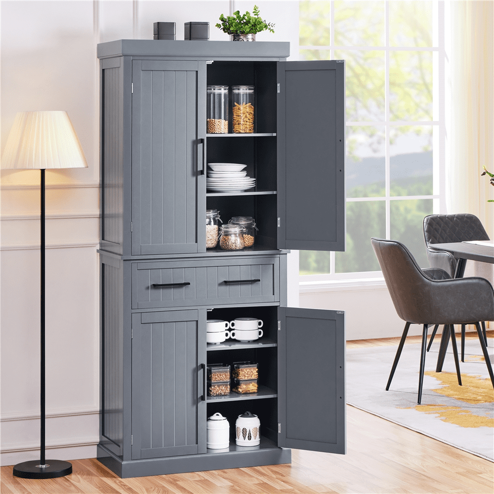 Renwick 72.5'' H Freestanding Pantry Cabinet with Doors and Adjustable Shelves, Dark Gray - Image 3